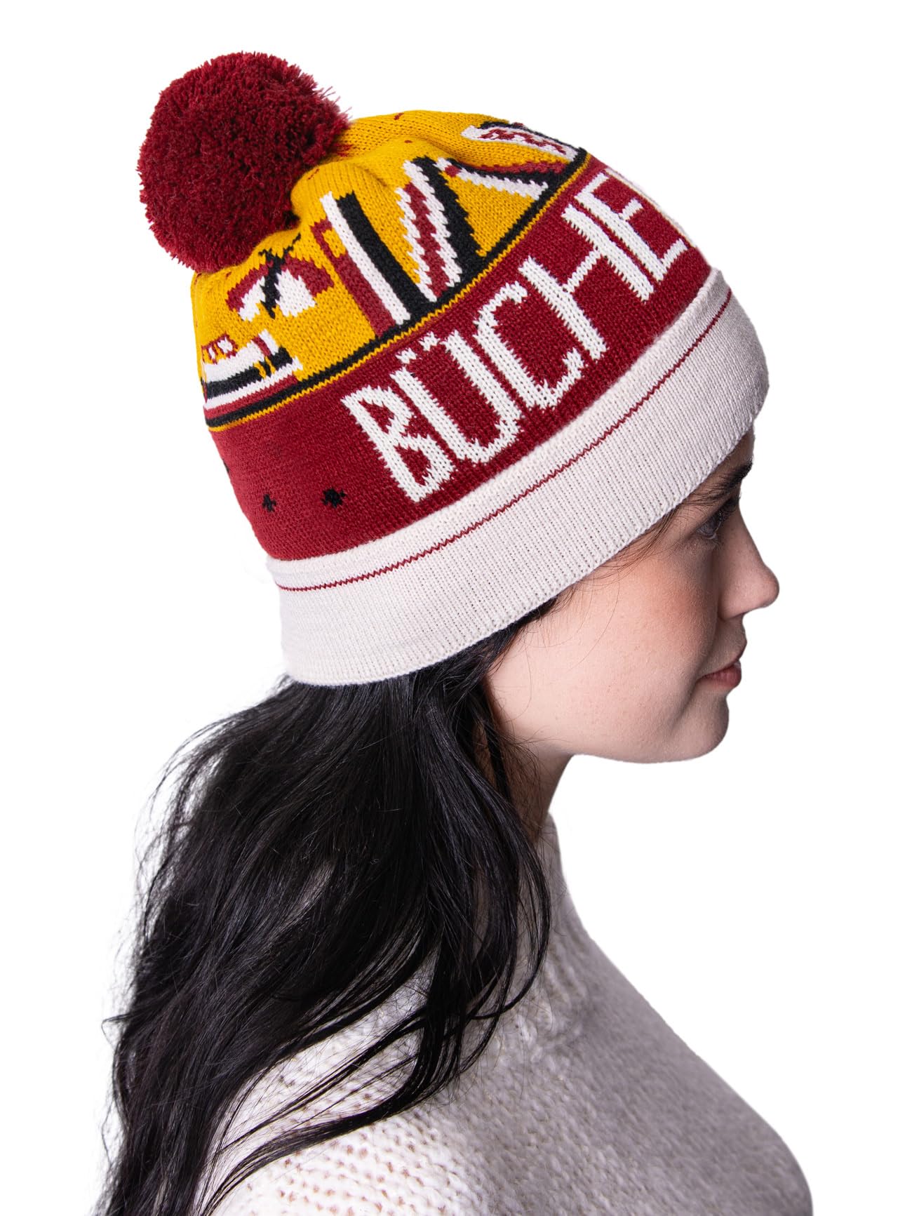 Happy Words Hats, Hats & Caps for Men and Women - Men's Hat with Bobble - Warm Winter Hat with Colourful Pattern - Knitted Hat Made of Acrylic Fabric - Gifts for Women and Men
