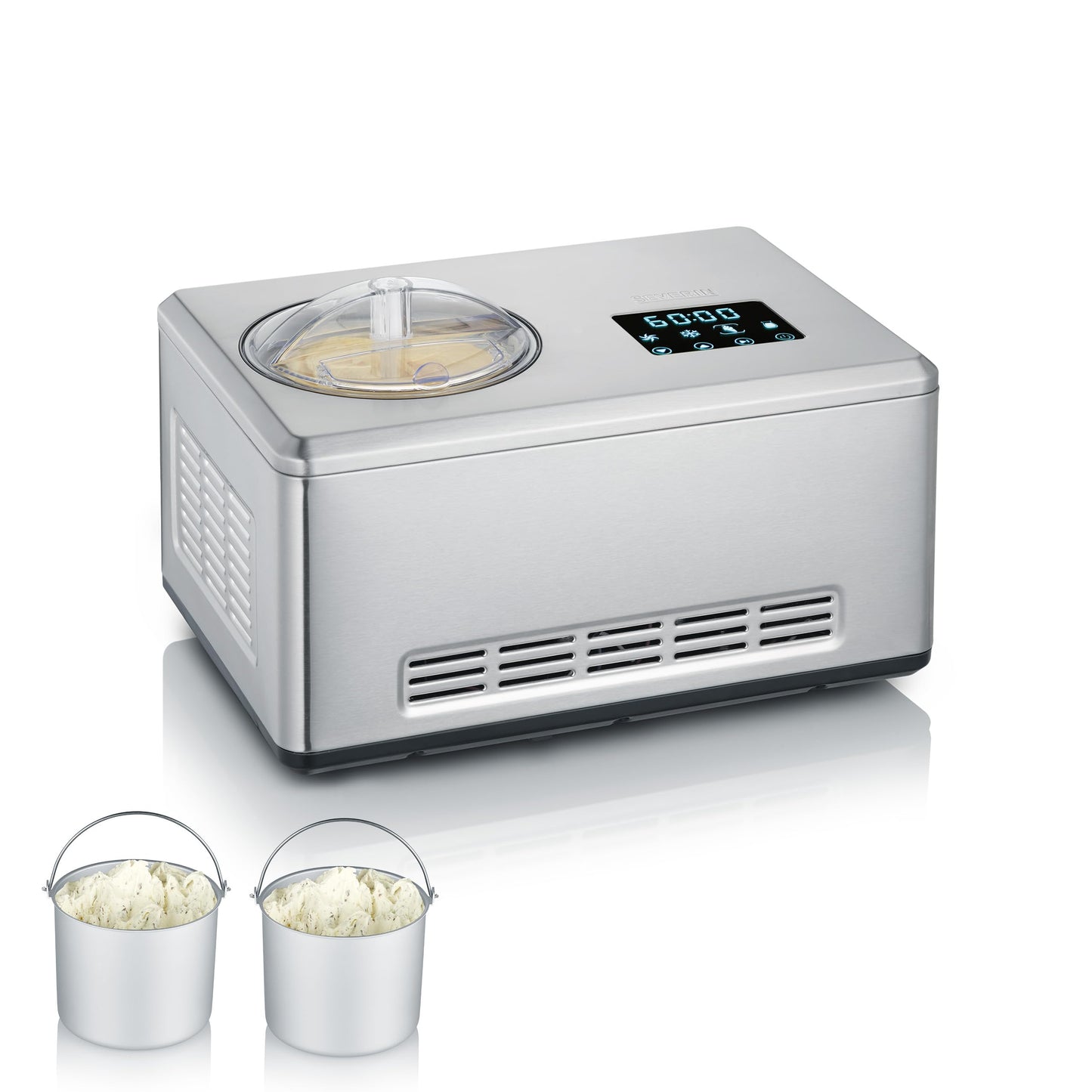 SEVERIN 2-in-1 Eismaschine mit Joghurtfunktion, Eismaschine mit Kompressor für Eis, Sorbet und Frozen Joghurt, Joghurtbereiter mit "warm & cold"-Funktion, Edelstahl-gebürstet, EZ 7405