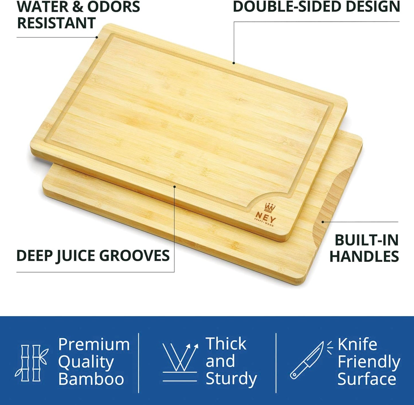 Bambus Schneidebrett Holz (3er Set) Wooden Cutting Board (38x25 / 30x20 / 22x15cm) Perfekte Holzschneidebrett für Brot, Fleisch, Obst