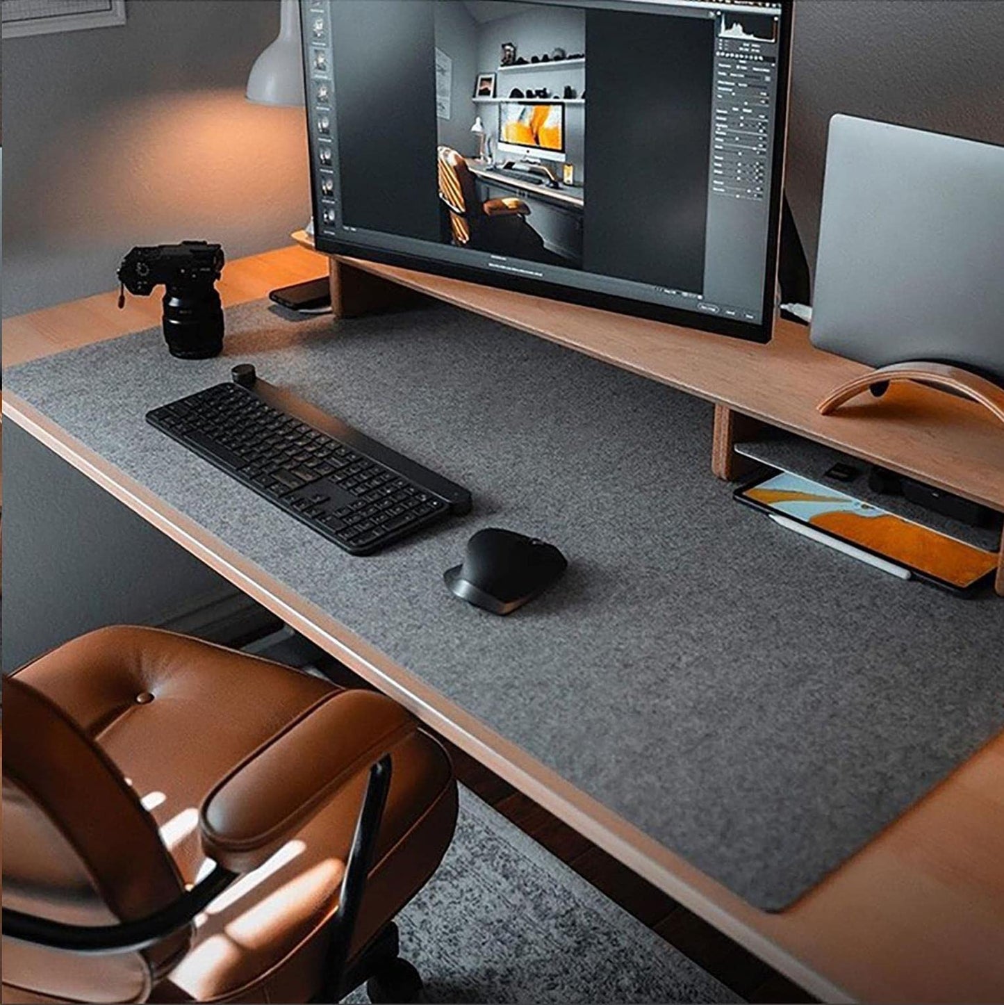 DAWNTREES Schreibtischunterlage Filz,Filz Mauspad Groß,Rutschfeste Desk Mat,Schreibtischmatte für Büro und Zuhause,Office Desktopschutz (dunkelgrau)