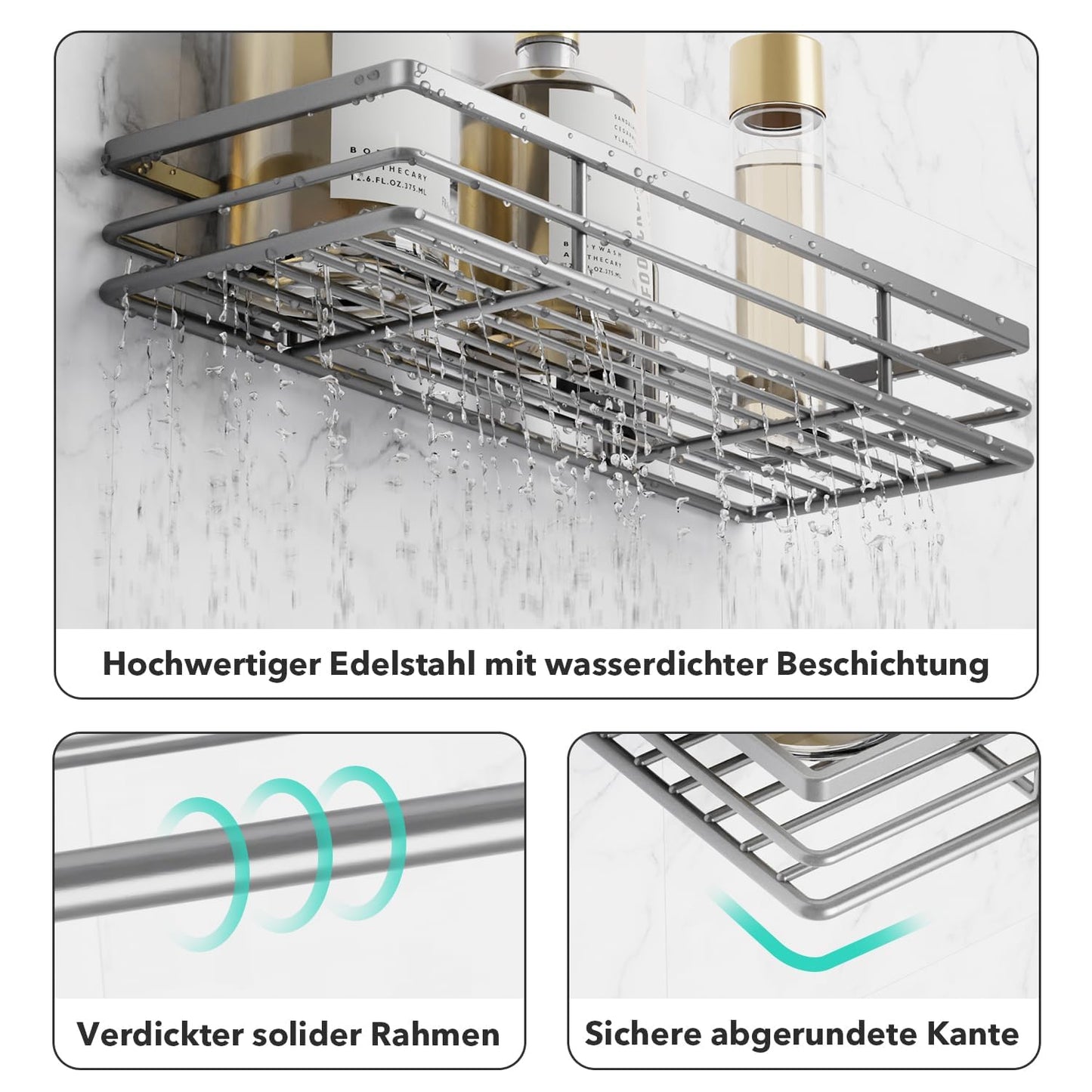 saffruff Duschablage Ohne Bohren 2 Stück Duschregal Duschkorb Badezimmer Organizer, Regal Badregal Shampoo Halterung für Dusche Küche Bathroom, mit 2 Klebeflächen,Edelstahl Schwarz