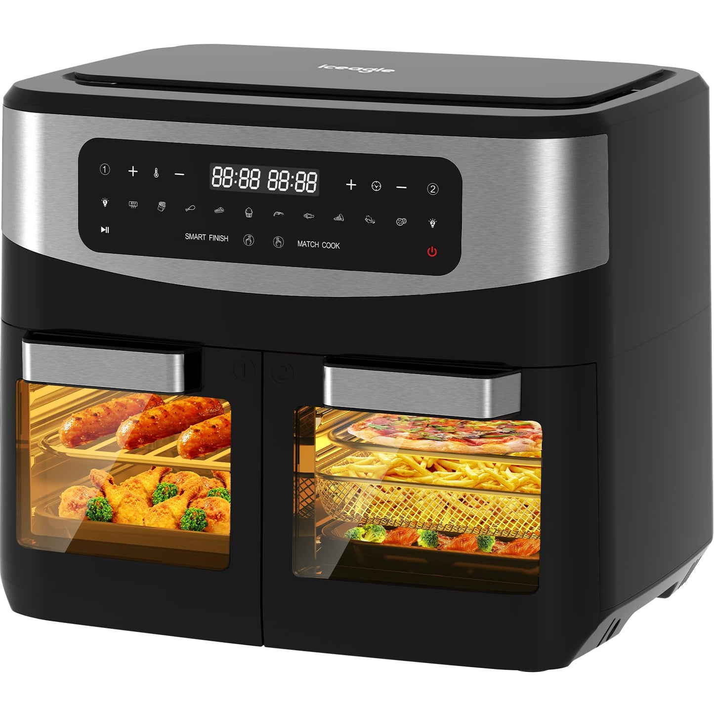 iceagle Heißluftfritteuse 6,5 L Airfryer XL - Fritteuse Ohne Fett mit Metallinnenraum | 1700W Heissluftfriteuse mit 8 Kochprogramme, Digitalem Display, mit deutschem Rezeptbuch