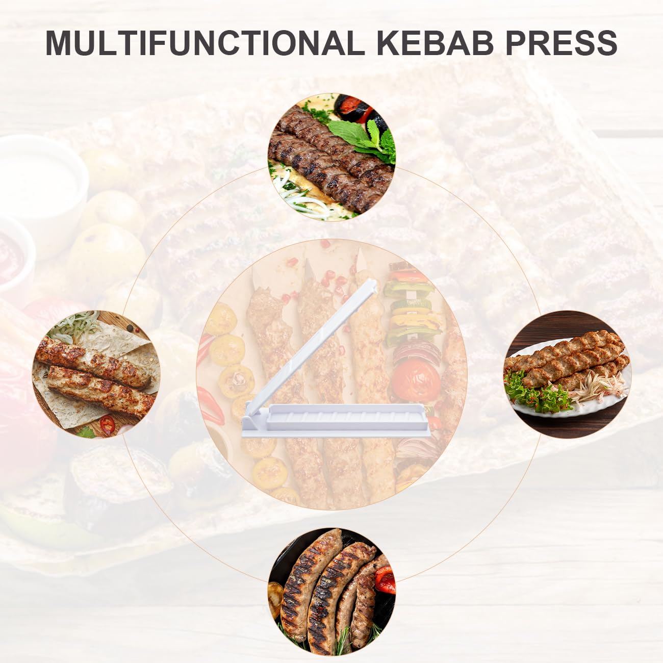 PAXLINSEN Großer Kebab Maker Kunststoff Presse mit 6 Edelstahl Spieße und 1 Schäler, Kabob Spieße Barbecue Maschine Maker Form, tragbare einfach zu bedienen Kebabs Wesentliche Grillen Werkzeug