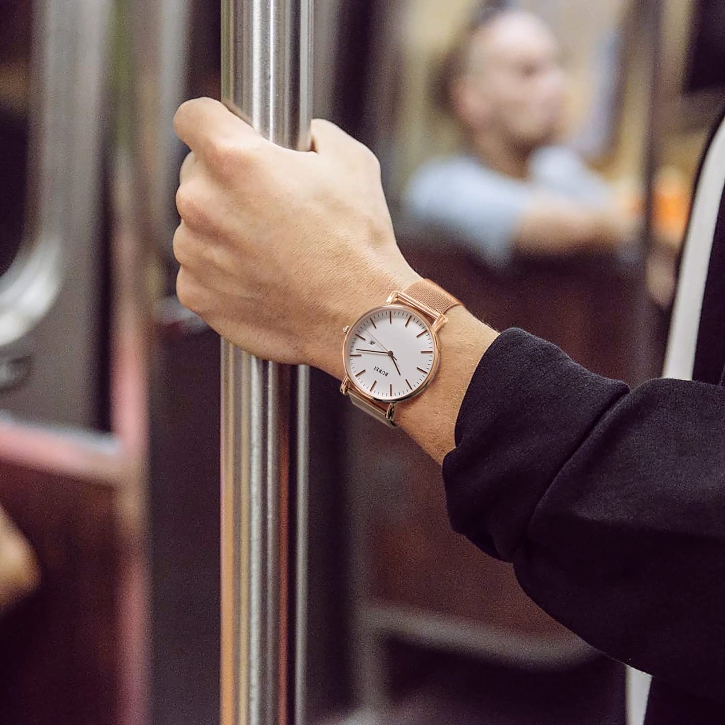 BUREI Ultra Dünne Uhren Herren Schwarze Analoges Datum Armbanduhr Herren mit Japanisches Quarzwerk, Geschenke für Männer