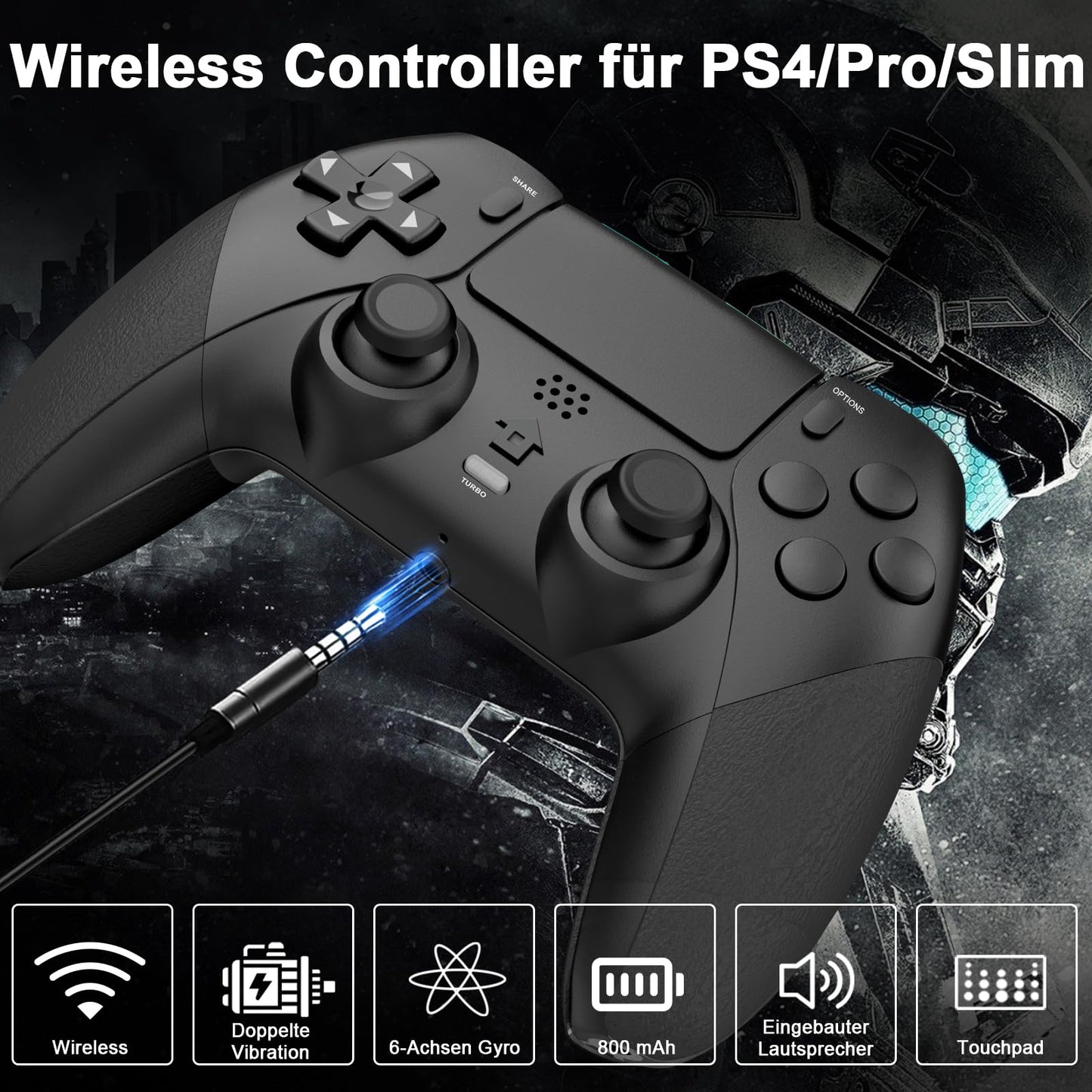 Shiptree Wireless Controller für PS-4, Game Controller Kompatibel mit PS-4/Slim/Pro mit 2 Programmierbaren Tasten, Gamepad mit Trubo/Dual Vibration/6-Achsen Gyro Sensor/Touchpanel/Audio Jack - Weiß