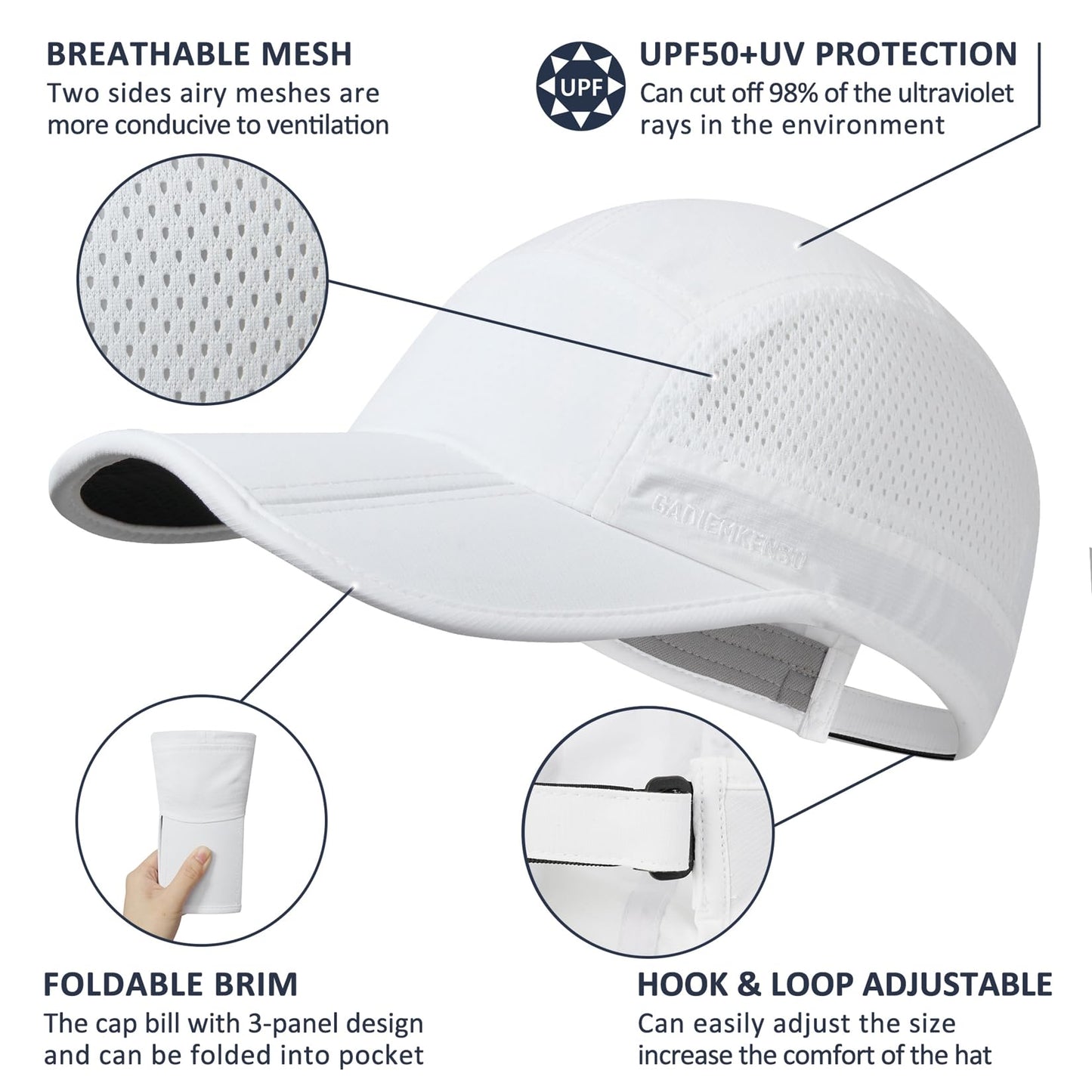 GADIEMKENSD Folding Outdoor Hat UPF 50+ Sun Protection Mesh Sport Hat