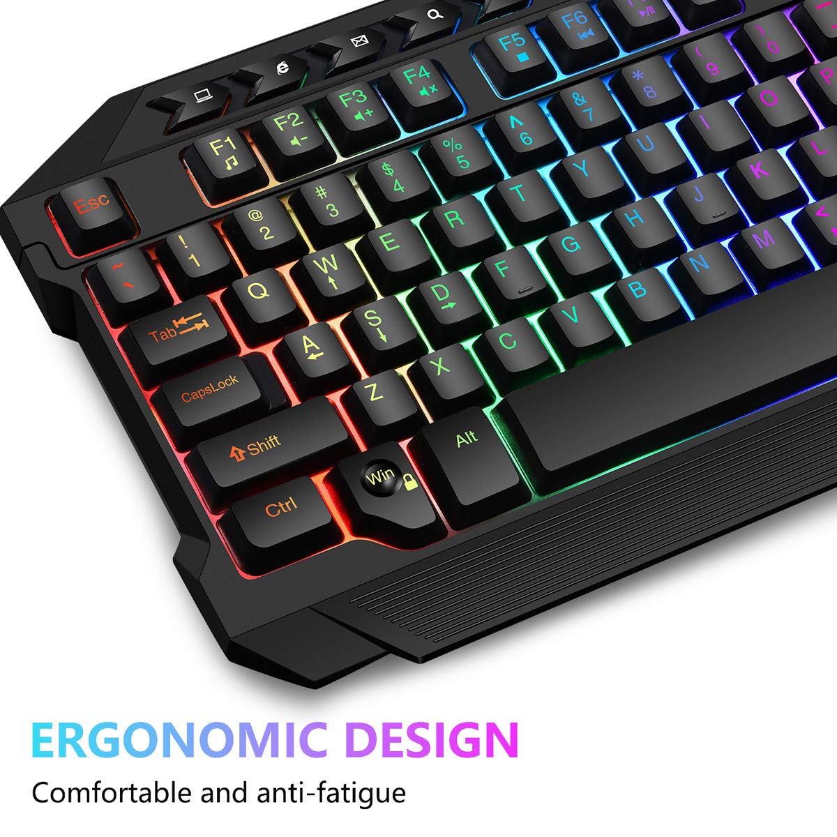 BAKTH Gaming Keyboard and Mouse Set, LED Backlight QWERTZ DE Layout, Rainbow Colors Illuminated USB Waterproof Keyboard and Mouse with 3600 DPI for Pro PC Gamer