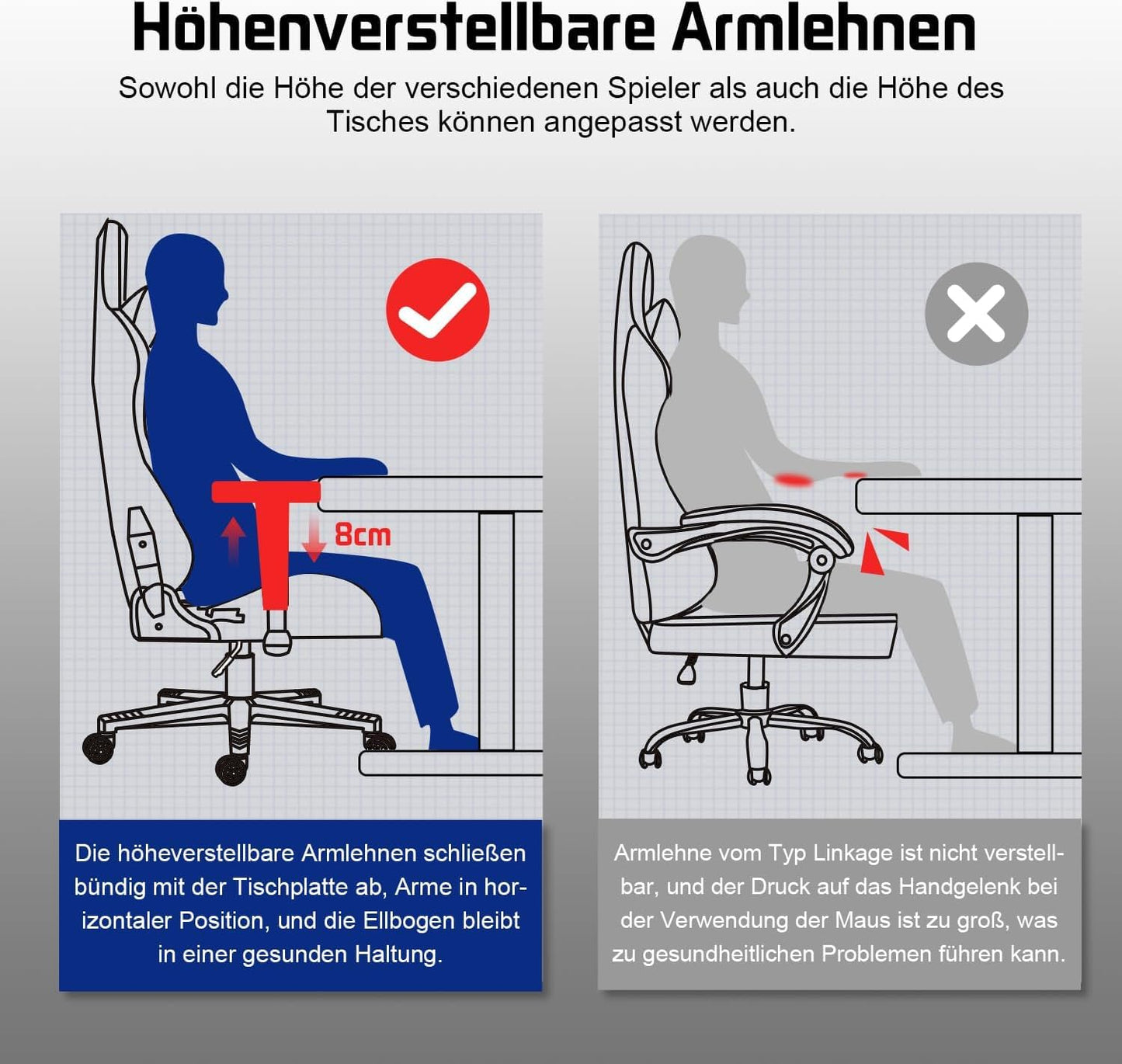 Homimaster Gaming Chair, Ergonomic Office Chair with Adjustable Lumbar Cushion, Head Cushion and Armrests, Padded Gaming Chair, Gamer Chair with Rocking Function, Gaming Chair 150 kg Load Capacity