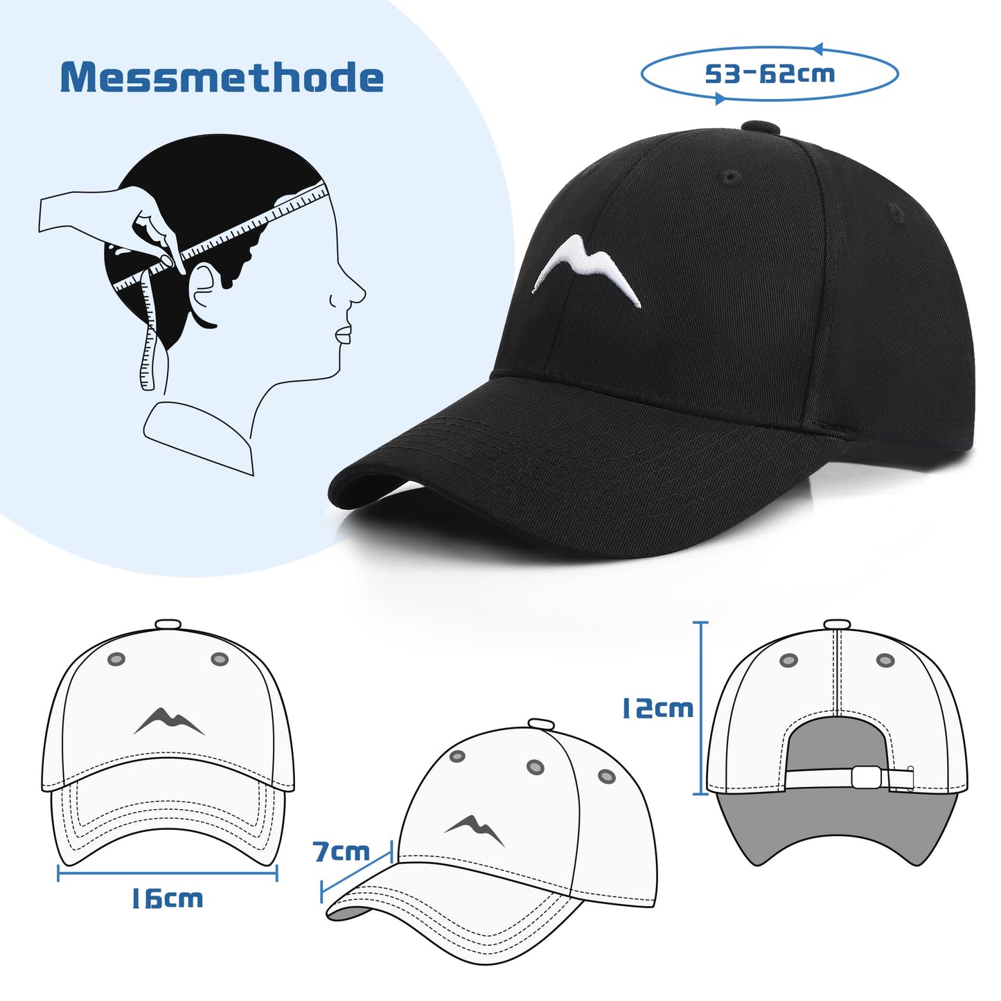 Momoshe Cap Herren Sommer Damen 100% Baumwoll Kappe Verstellbar Atmungsaktiv Einheitsgröße Baseball Bergspitzen Stickerei Sport
