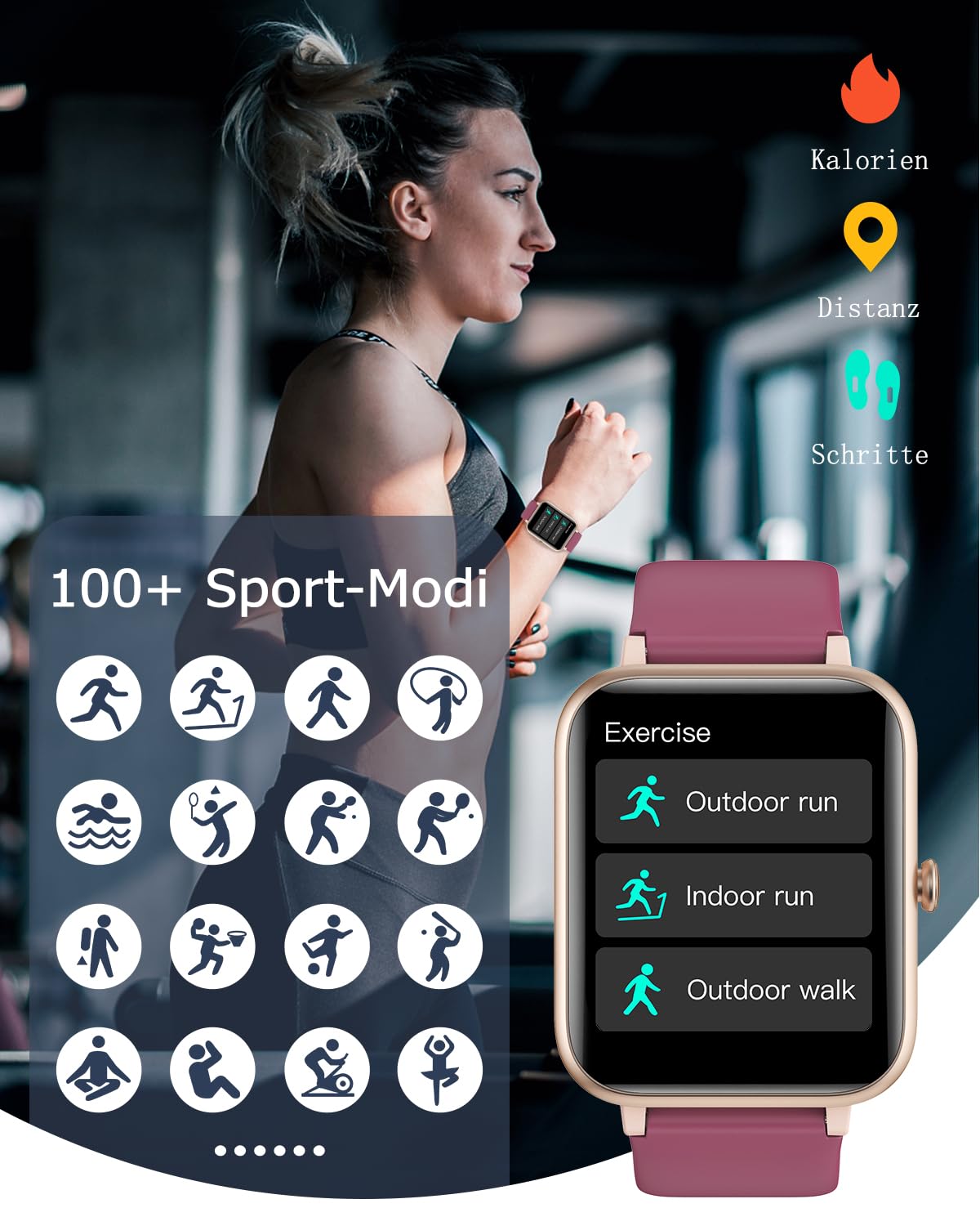 GRV Smartwatch für Damen Herren mit Telefonfunktion,Fitnessuhr mit Pulsmesser SpO2 Schlafmonitor Schrittzähler IP68 Wasserdicht,Multi Sportmodi Smart Watch Fitness Tracker für iOS Android Handy