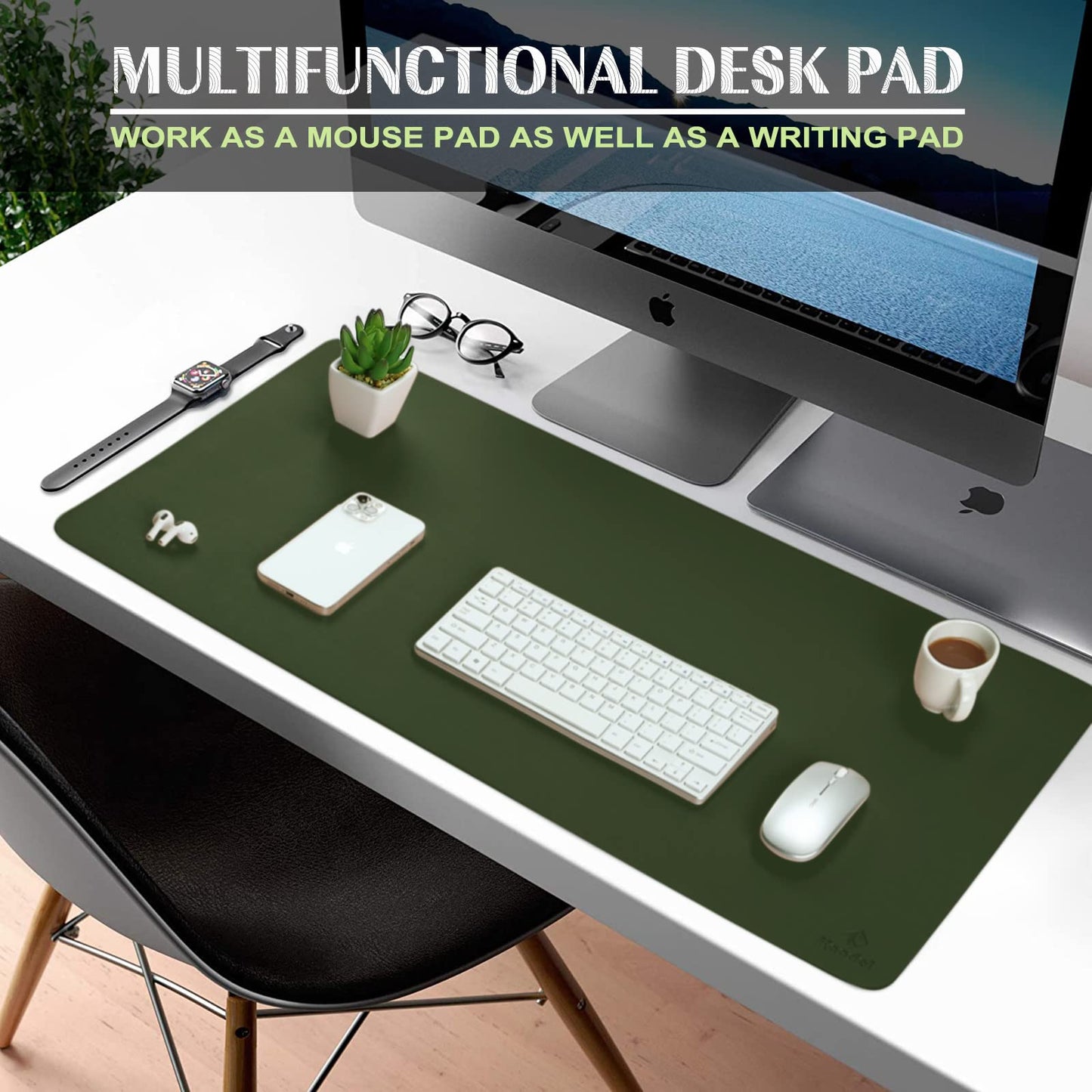 K KNODEL Tischunterlage, Schreibtischunterlage, 80 x 40cm PVC Tischunterlage, Laptop Tischunterlage, wasserdichte Schreibunterlage für Büro- oder Heimbereich, doppelseitig (Schwarz/Schwarz)