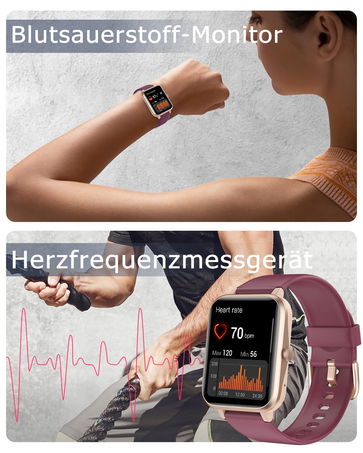 GRV Smartwatch für Damen Herren mit Telefonfunktion,Fitnessuhr mit Pulsmesser SpO2 Schlafmonitor Schrittzähler IP68 Wasserdicht,Multi Sportmodi Smart Watch Fitness Tracker für iOS Android Handy