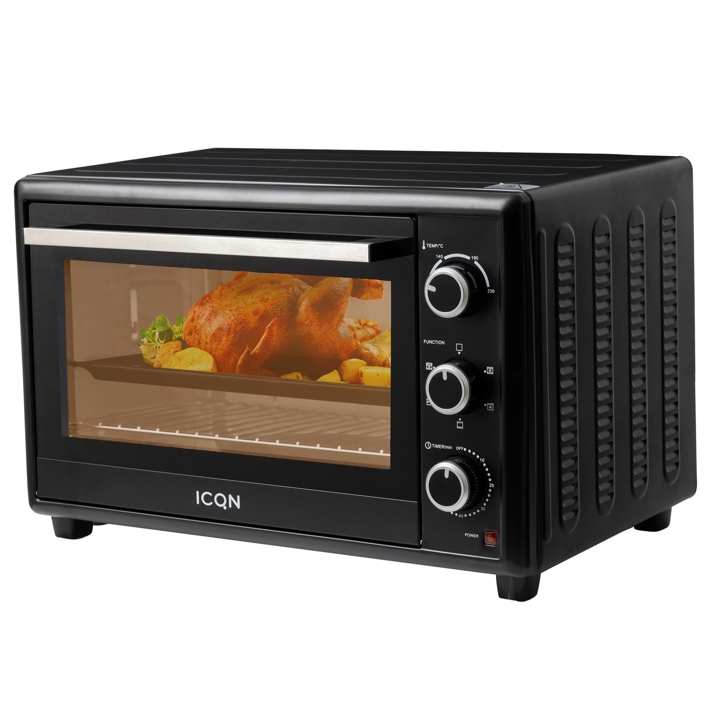 ICQN Kompakter Minibackofen 15 Liter, 1200W, 60 min-Timer, 3 Kochfuntionen, 90°-230°C, Kleiner Camping Ofen, Anthrazit, 2-Jahre Garantie