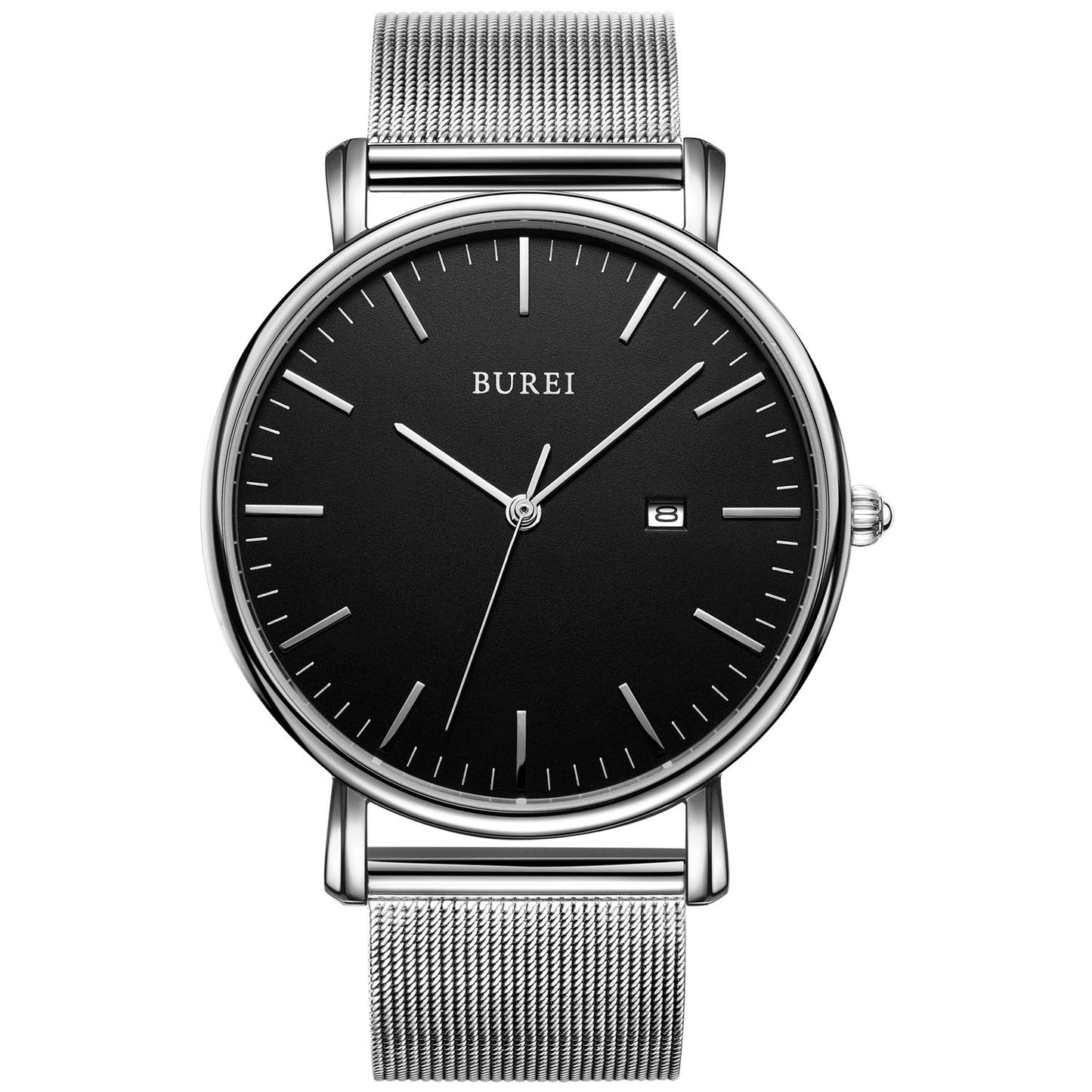 BUREI Ultra Dünne Uhren Herren Schwarze Analoges Datum Armbanduhr Herren mit Japanisches Quarzwerk, Geschenke für Männer