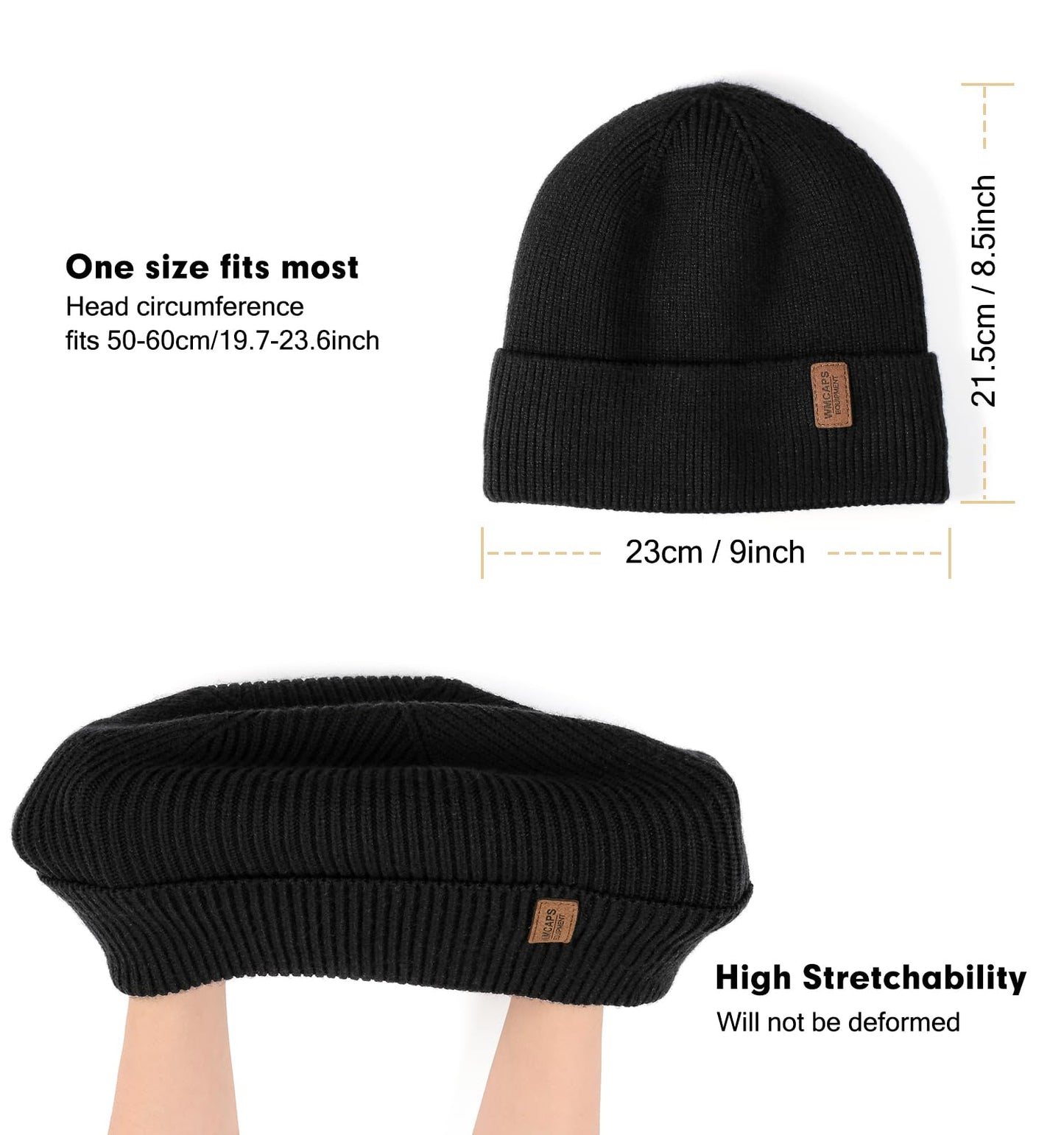 Wmcaps Beanie Mütze, Herren Winter Warme Unisex Wintermütze Strickmütze Dehnbare Weiche Wollmütze mit Bündchen und Dickem Warmem Futter Geschenk für Freundin männer Frauen