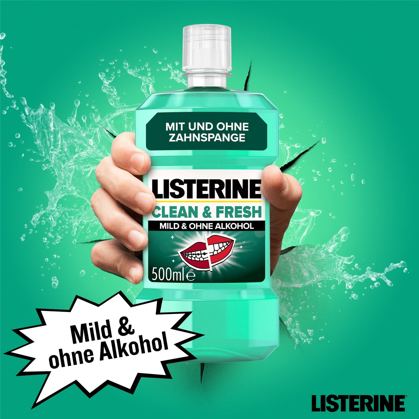 LISTERINE Smart Kidz Mild Berry (500 ml), antibakterielle Kinder Mundspülung ohne Alkohol & ohne Zucker, Mundwasser schützt vor Karies, geeignet für Kinder ab 6 Jahren