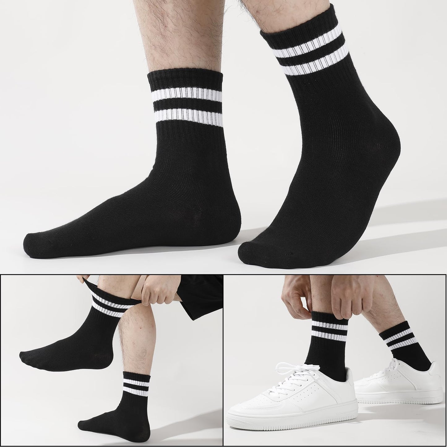 Taonganui Men’s Tennis Socks – 6-Pack Striped Cotton Sports Socks