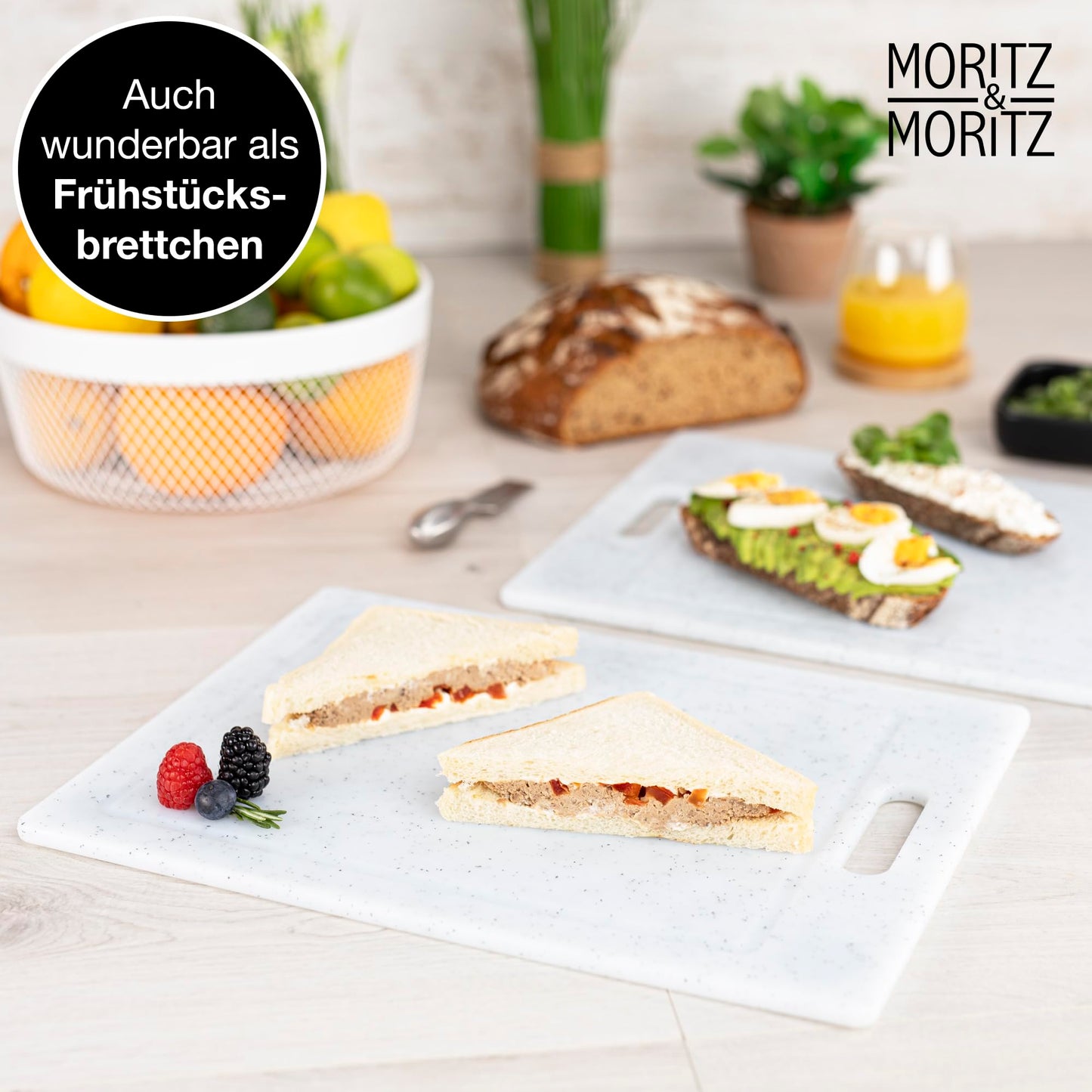 Moritz & Moritz 2x Schneidebrett Kunststoff Set in Granit Optik - 25 x 15 cm - Schneidebretter BPA frei - Frühstücksbrettchen - Schneidebrett Set hygienisch und spülmaschinenfest