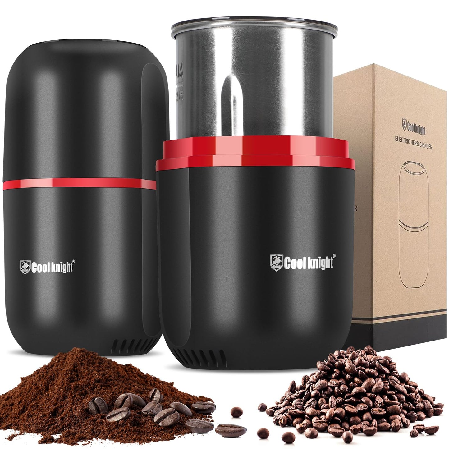 COOL KNIGHT Kaffeemühle Elektrisch, GewürzmüHle, Elektrische Kaffeemühle Mit 304-Edelstahlklinge, Geeignet Für Kaffeebohnen, Gewürze, Kräuter, Getreide, Nüsse.