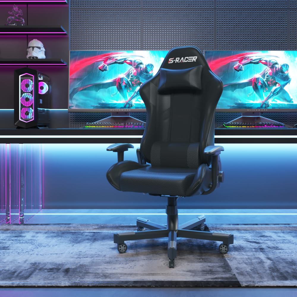 JUMMICO Massage Gaming Chair, Office Chair Ergonomic with Lumbar Support, Computer Chairs Racing Office Chairs Armchair, Height Adjustable Deck Chair Desk Chair 150kg Load Capacity, White