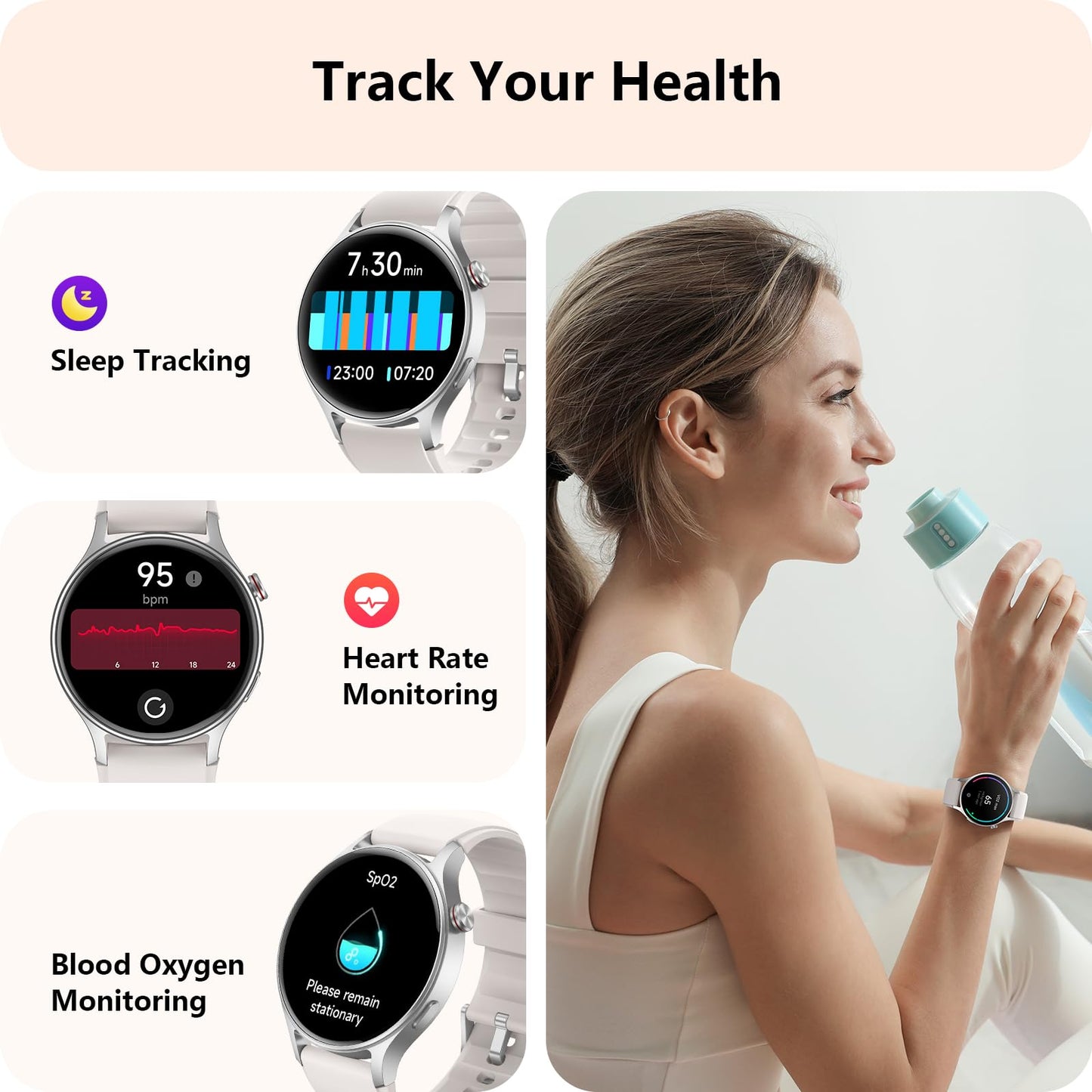 Smartwatch Herren Damen Rund mit Telefonfunktion,1.32" AMOLED Always-On-Display Uhr Herren,110+ Sportmodi Watch mit Pulsuhr Schlafmonitor,AI-Sprachassistent,IP68 wasserdicht Fitnessuhr für iOS Android