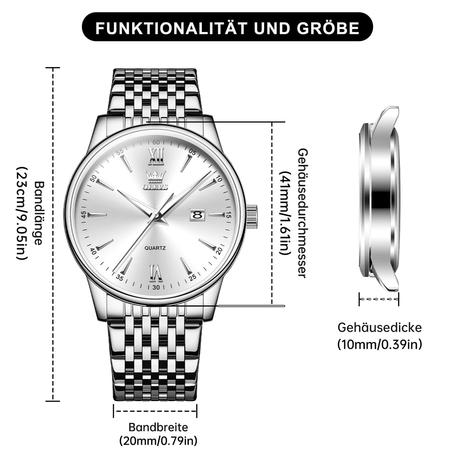 OLEVS Uhren Herren, Analoge Quarz Leucht Armbanduhr, wasserdichte Datum Edelstahl Herrenuhr, Klassische Mode Business Freizeituhren, Elegantes Geschenk für Männer