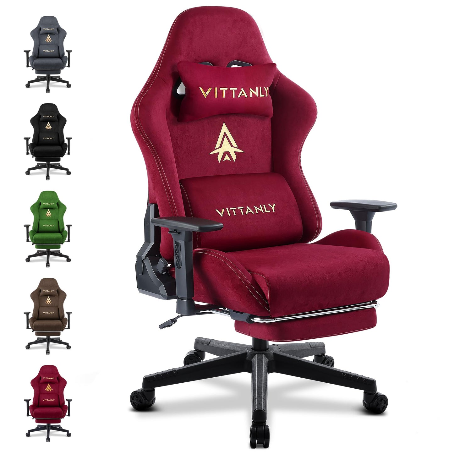 Vittanly Gaming Chair, Luxurious Breathable Imitation Suede Office Chair Gaming Chair, Ergonomic Gamer Chair with Footrest Headrest and Lumbar Cushion, 3D Armrests, 90-155° Backrest, Gray