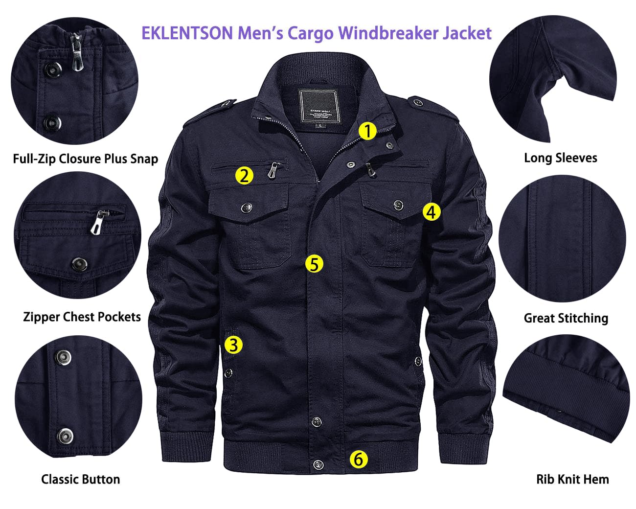 EKLENTSON Men’s Utility Jacket – Lightweight Spring Cargo Jacket