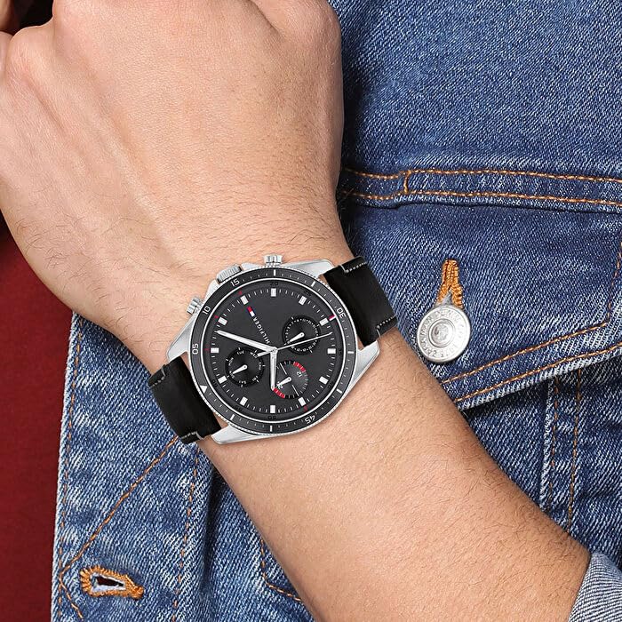 Tommy Hilfiger Multi Zifferblatt Quarz Uhr für Herren mit Edelstahl-und Lederarmband