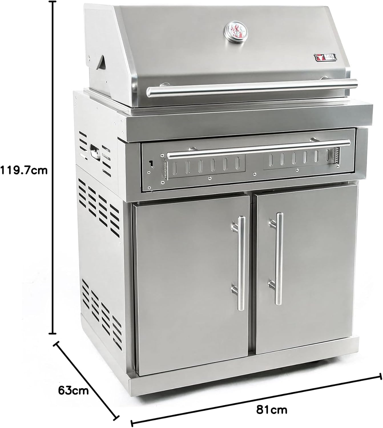 Mayer Barbecue BRENNA charcoal grill MKG-400 Premium, extension module for outdoor kitchens, V2A stainless steel, grill area 70 x 45 cm, 81 x 58 x 119.5 cm