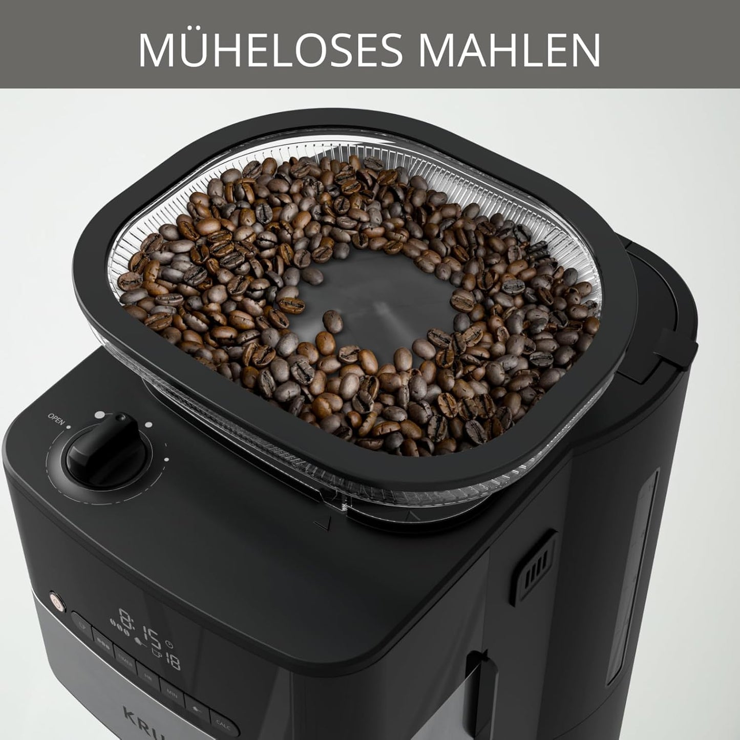 Krups KM8328 Grind Aroma Kaffeemaschine mit Mahlwerk | 24-Stunden-Timer | 180 g Bohnenbehälter | 1,25 L Fassungsvermögen für bis zu 15 Tassen Kaffee | Auto-Off-Funktion | 3 Mahlgrade | Schwarz