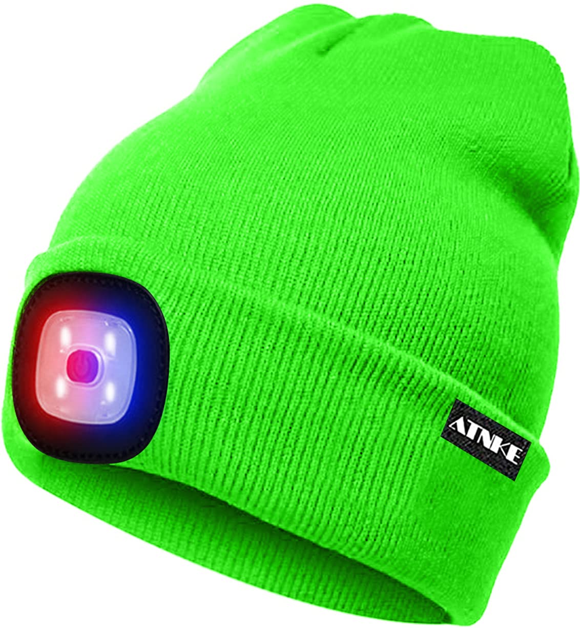 ATNKE LED Beleuchtete Mütze,Wiederaufladbare USB 4 LED Rot und Blau Leuchten Blinkender Laufmütze mit Licht Extrem Heller Lampe Winter Warme für Herren und Damen Geschenke