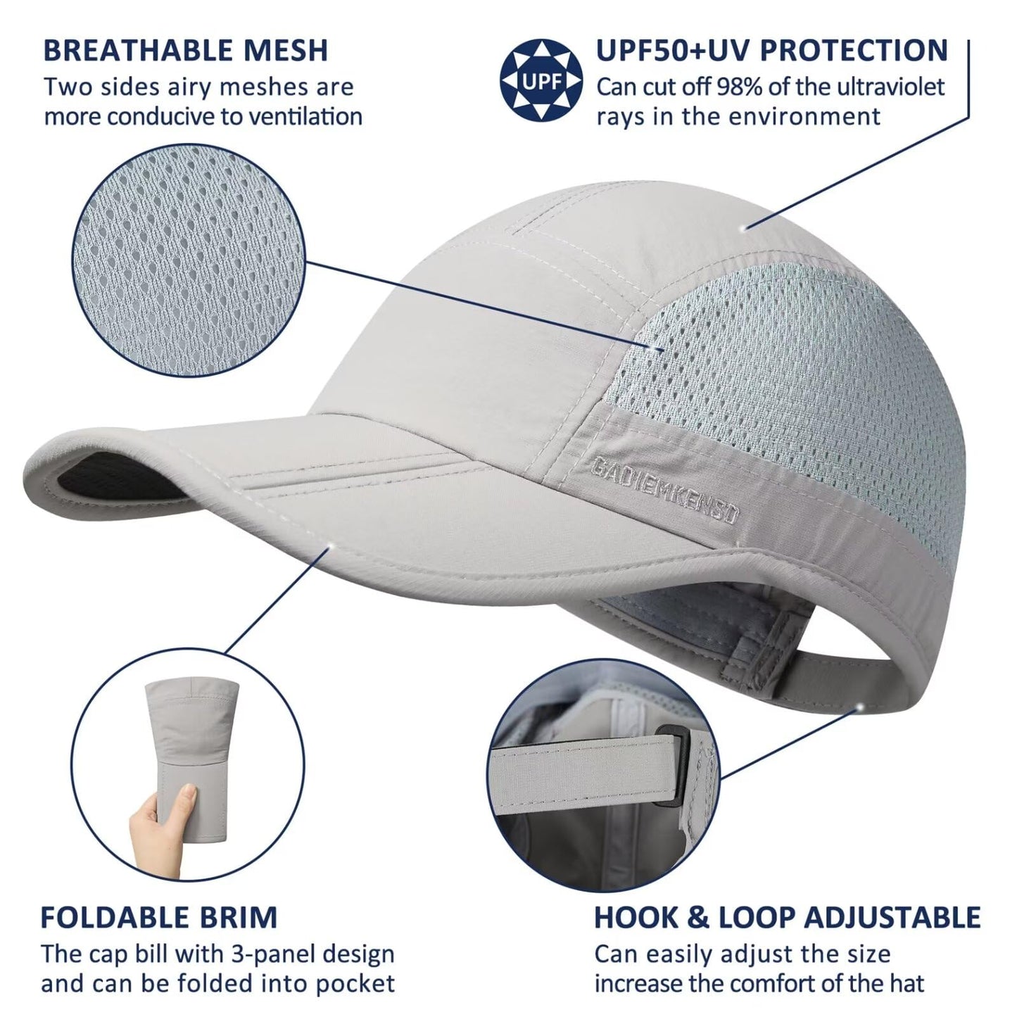 GADIEMKENSD Folding Outdoor Hat UPF 50+ Sun Protection Mesh Sport Hat