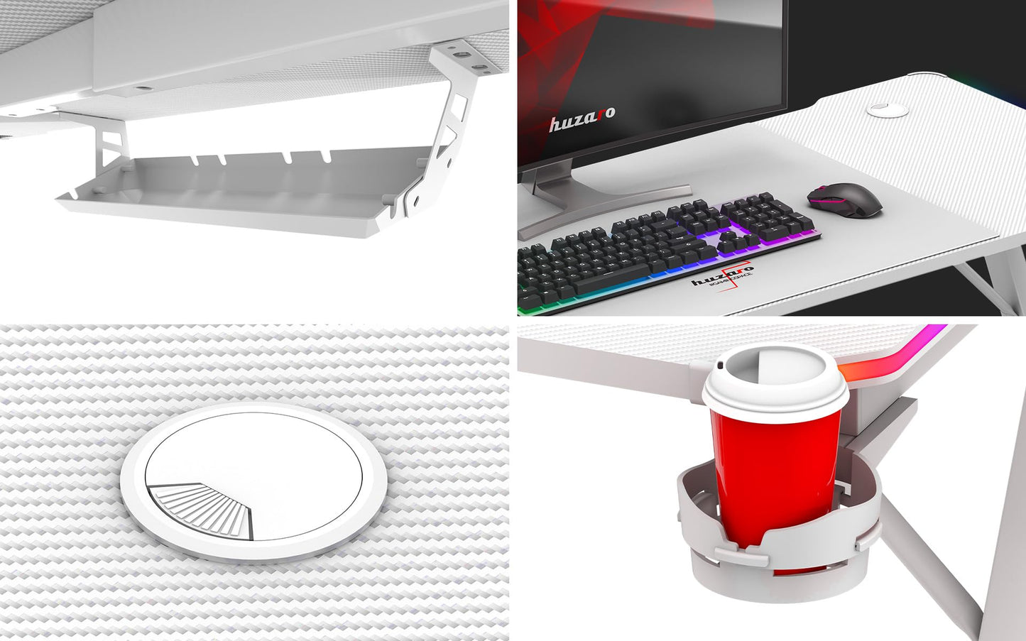 huzaro Hero 4.8 RGB | LED Gaming PC Tisch XXL Schreibtisch | Inklusive Mauspad | Kopfhörerhaken Getränkehalter | Kabelorganisator | Carbon Tischplatte | Stabiler Computertisch | 160x60cm | Schwarz