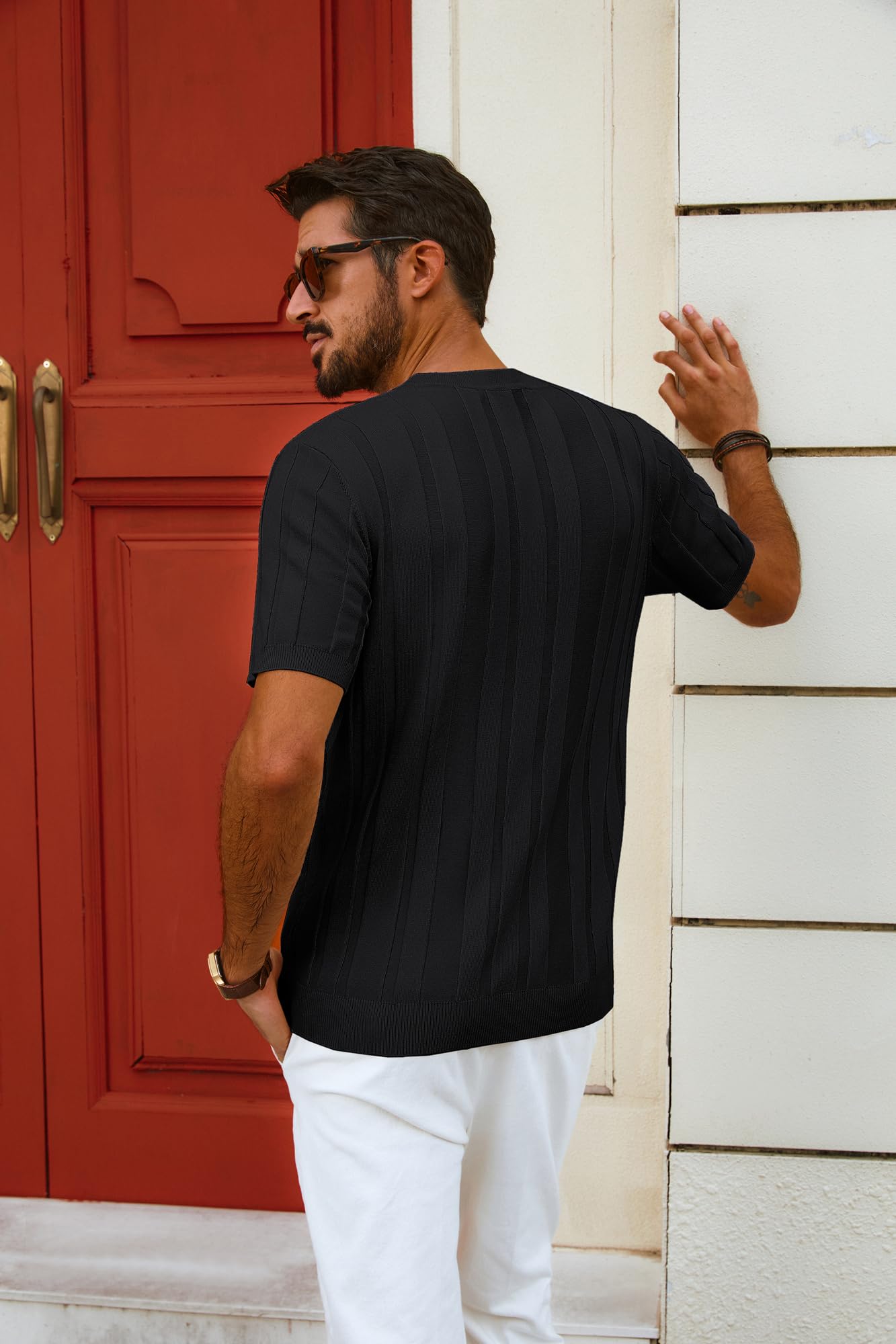 Men’s Henley Knit T-Shirt – Short Sleeve Summer Casual Tee