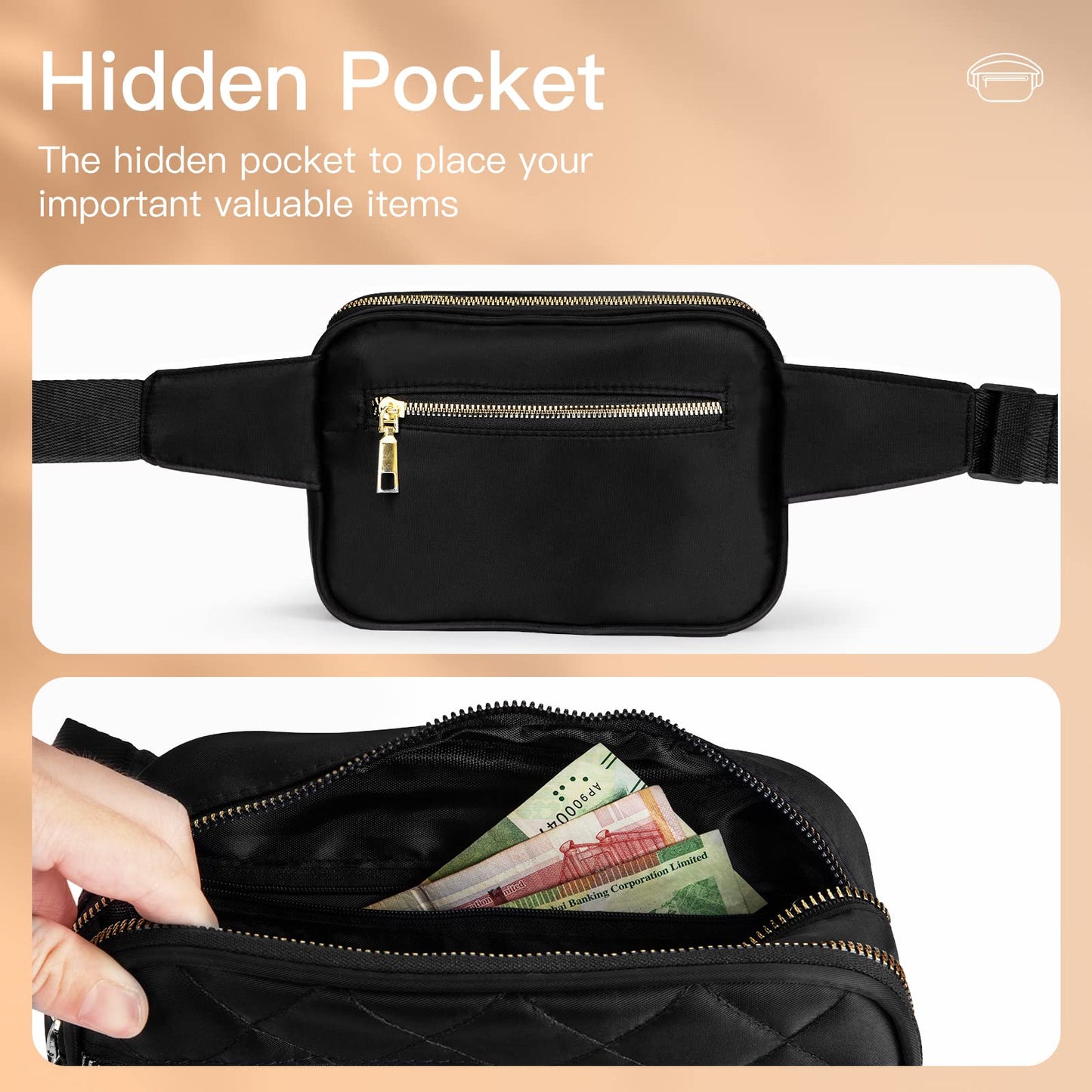 Jueachy Quilted Waist Bag – Stylish Waterproof Crossbody for Women
