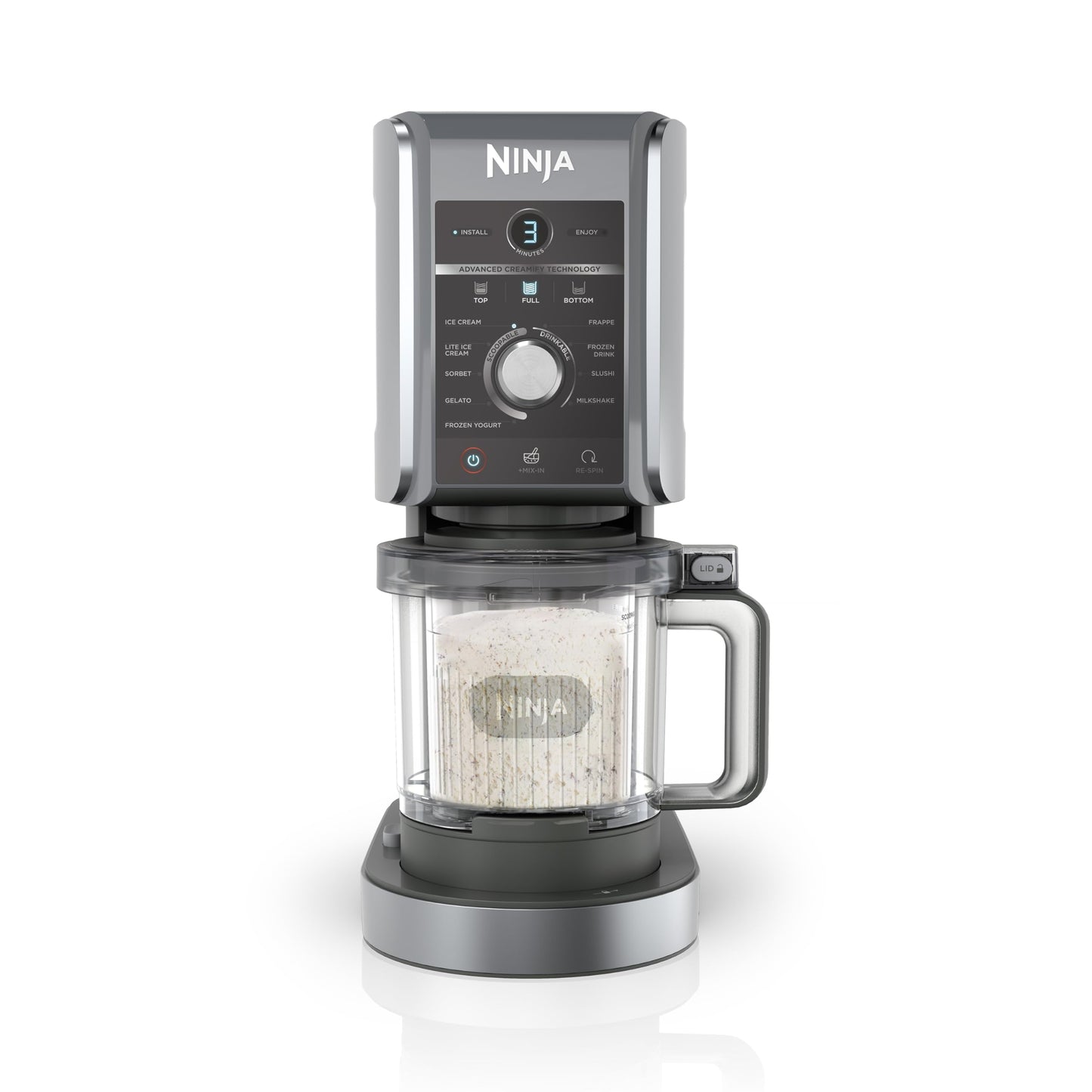Ninja CREAMi Eismaschine & Dessertmaschine mit 3 Behältern, 7 Programmen, Herstellung von Eis, Gelato, Sorbet, Smoothie-Bowls, Milchshakes und mehr, Schwarz/Silber, 1,4L Eiscreme Kapazität, NC300EU