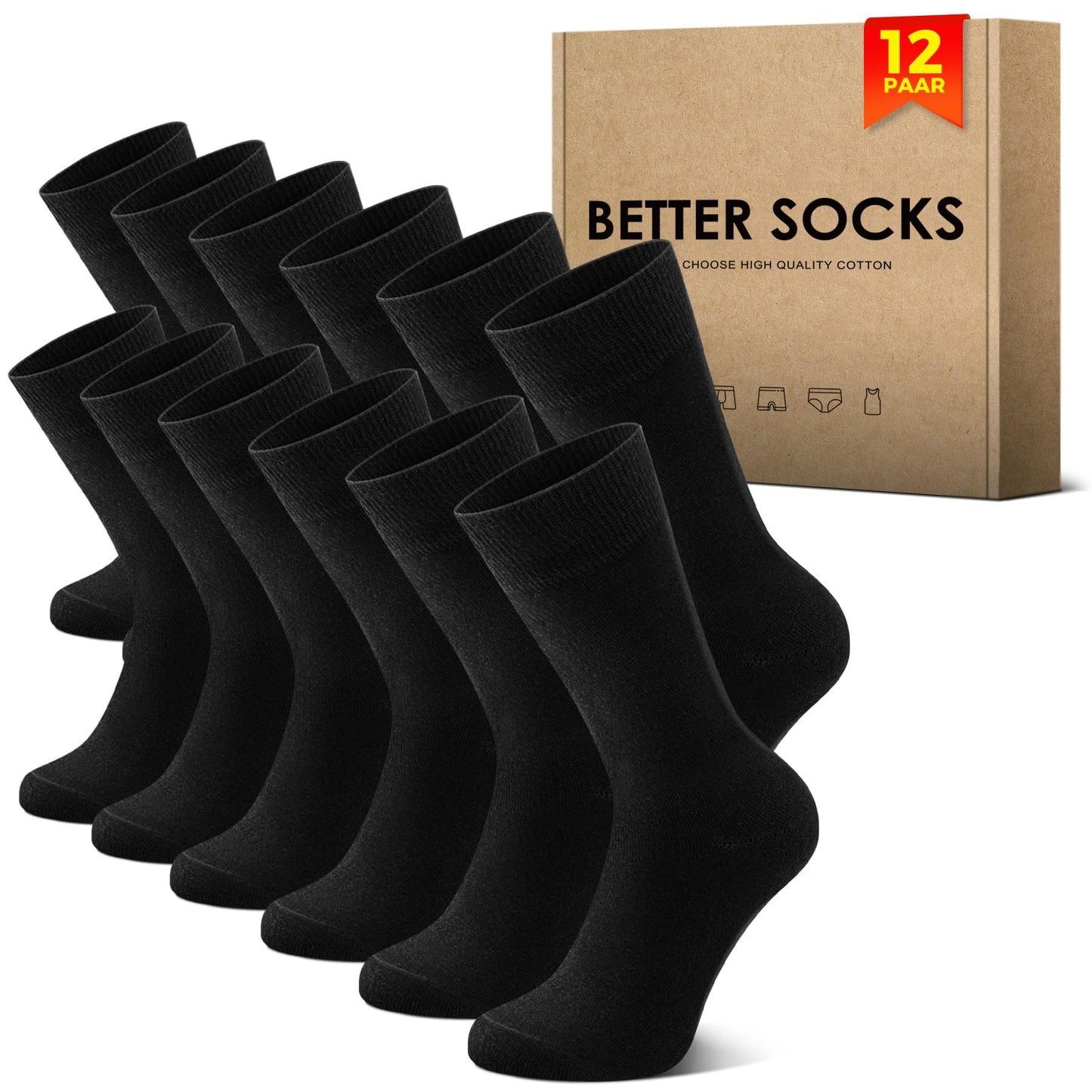 12 Pairs Cotton Sports Socks for Men – Breathable Black/White Business Socks