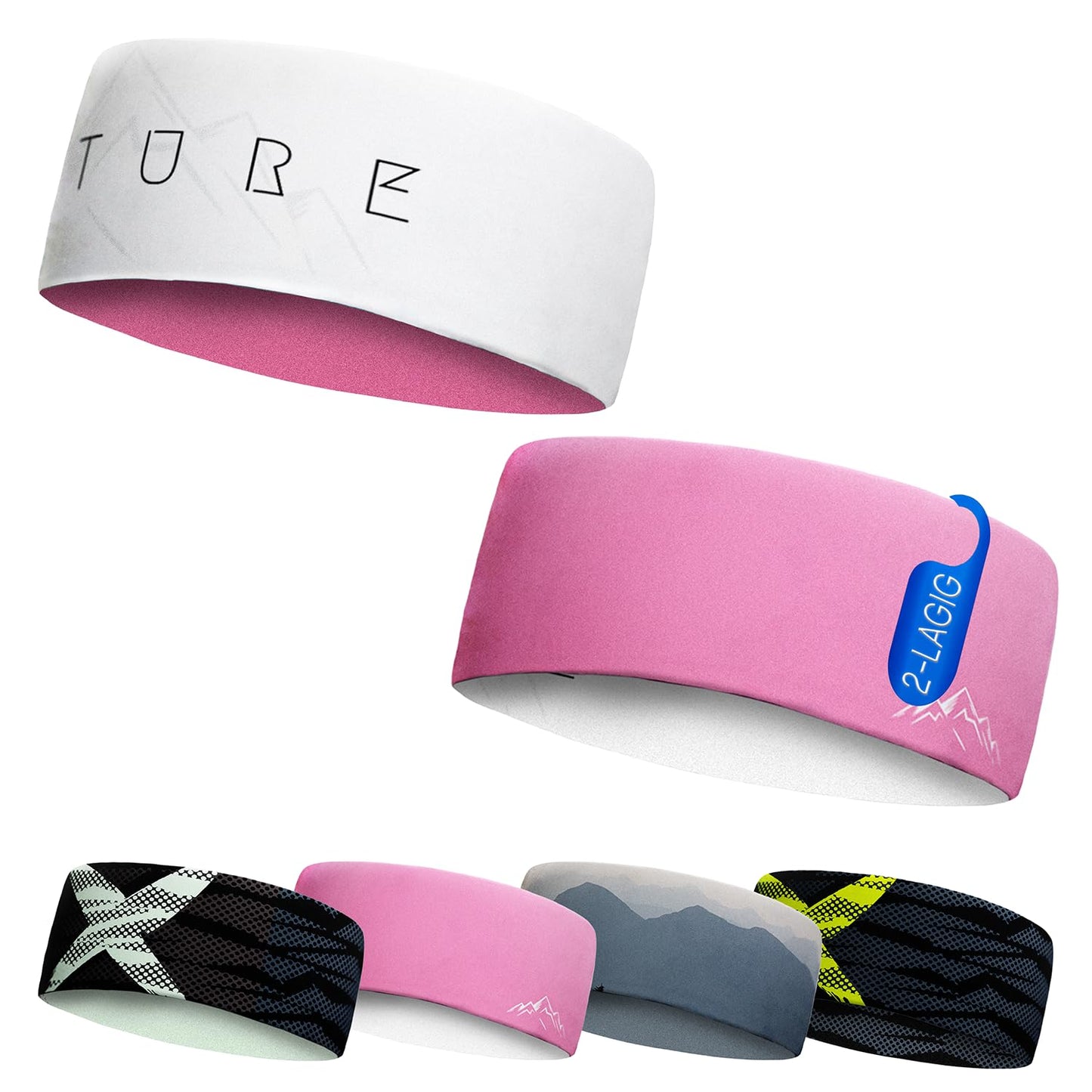 Junior 4-14 Jahre Sport Stirnband zum Wenden, 2-lagig für kalte Temperaturen, schnelltrocknend, Headband, Ohrenschützer, Schweißband, Haarband, Kopfband, Wandern, Laufen, Rad, Ski