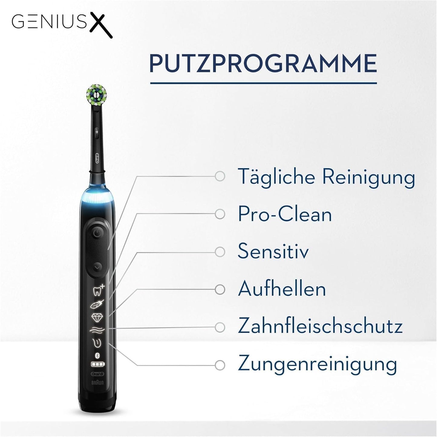 Oral-B Genius X Elektrische Zahnbürste/Electric Toothbrush, 6 Putzmodi für Zahnpflege, künstliche Intelligenz & Bluetooth-App, Geschenk Mann/Frau, Designed by Braun, schwarz