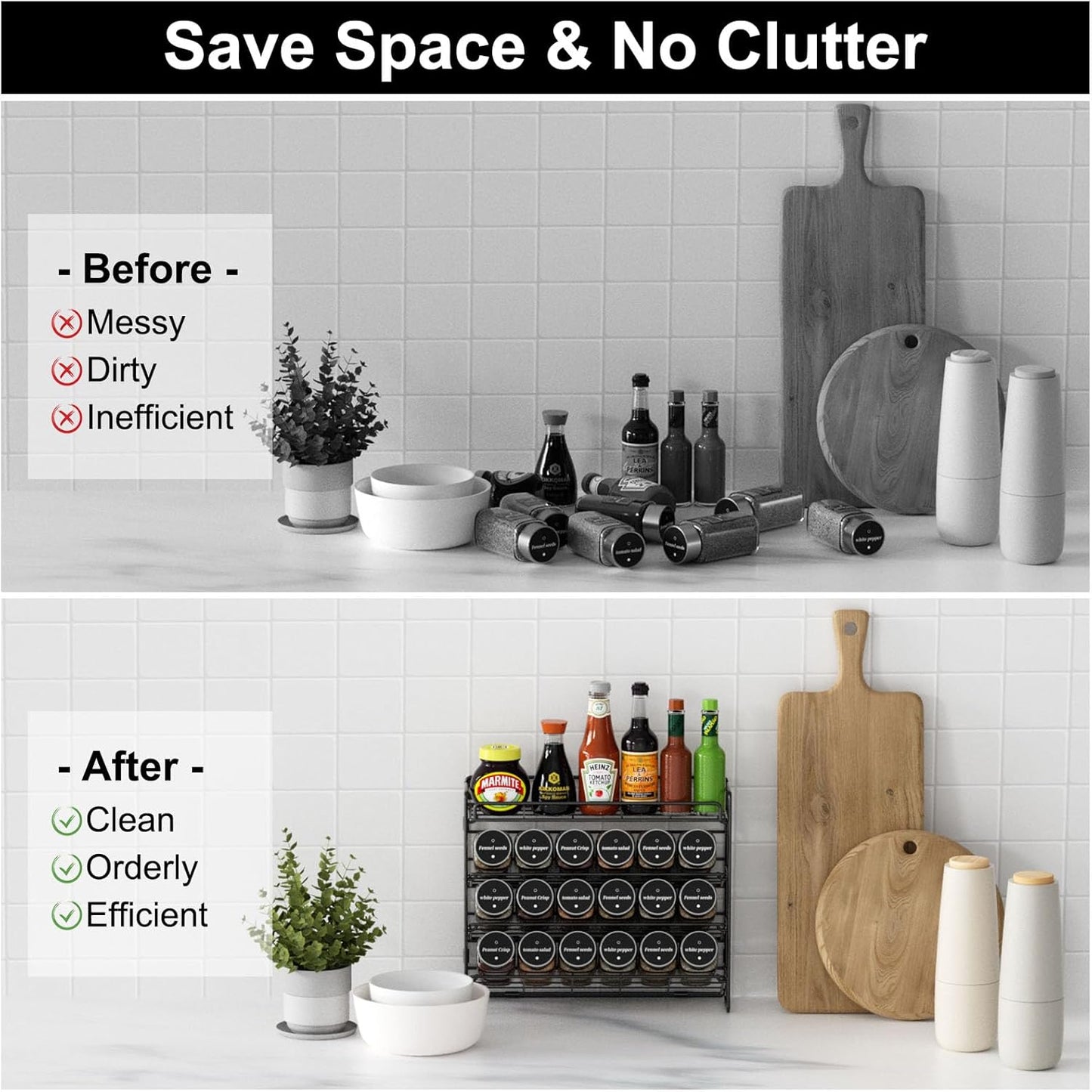 Priksia Gewürzregal Stehend & Wand - Gewürz Organizer - Gewürzregale Spice Rack Organizer für Küchen, Schrank, Speisekammer, Arbeitsplatte