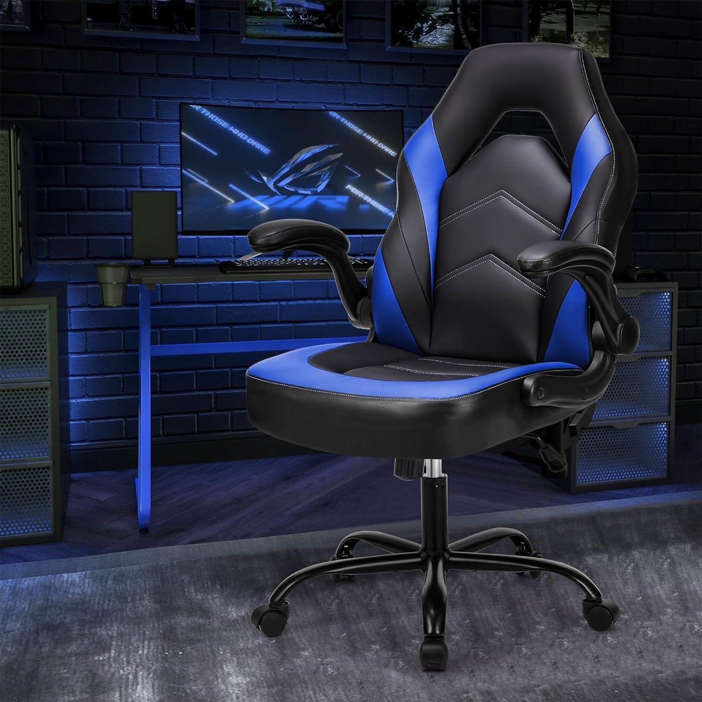 DUMOS Gaming Chair - Ergonomic Gaming Chair, Adjustable Swivel Gaming Chair Made of PU Leather with Folding Armrests, Suitable for Home, Offices etc. (Black-Gray)