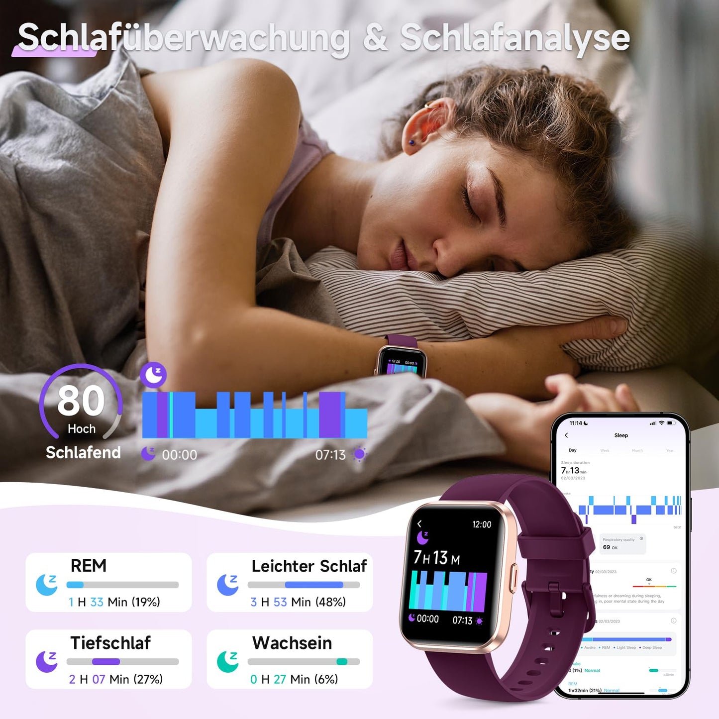 Smartwatch Damen Herren, Smart Watch mit Telefonfunktion Alexa, 1,8" Fitnessuhr Damen Sportuhr mit 100 Sportmodi & IP68, Herzfrequenz SpO2 Schlafmonitor, Armbanduhr Schrittzähler Uhr für Android iOS