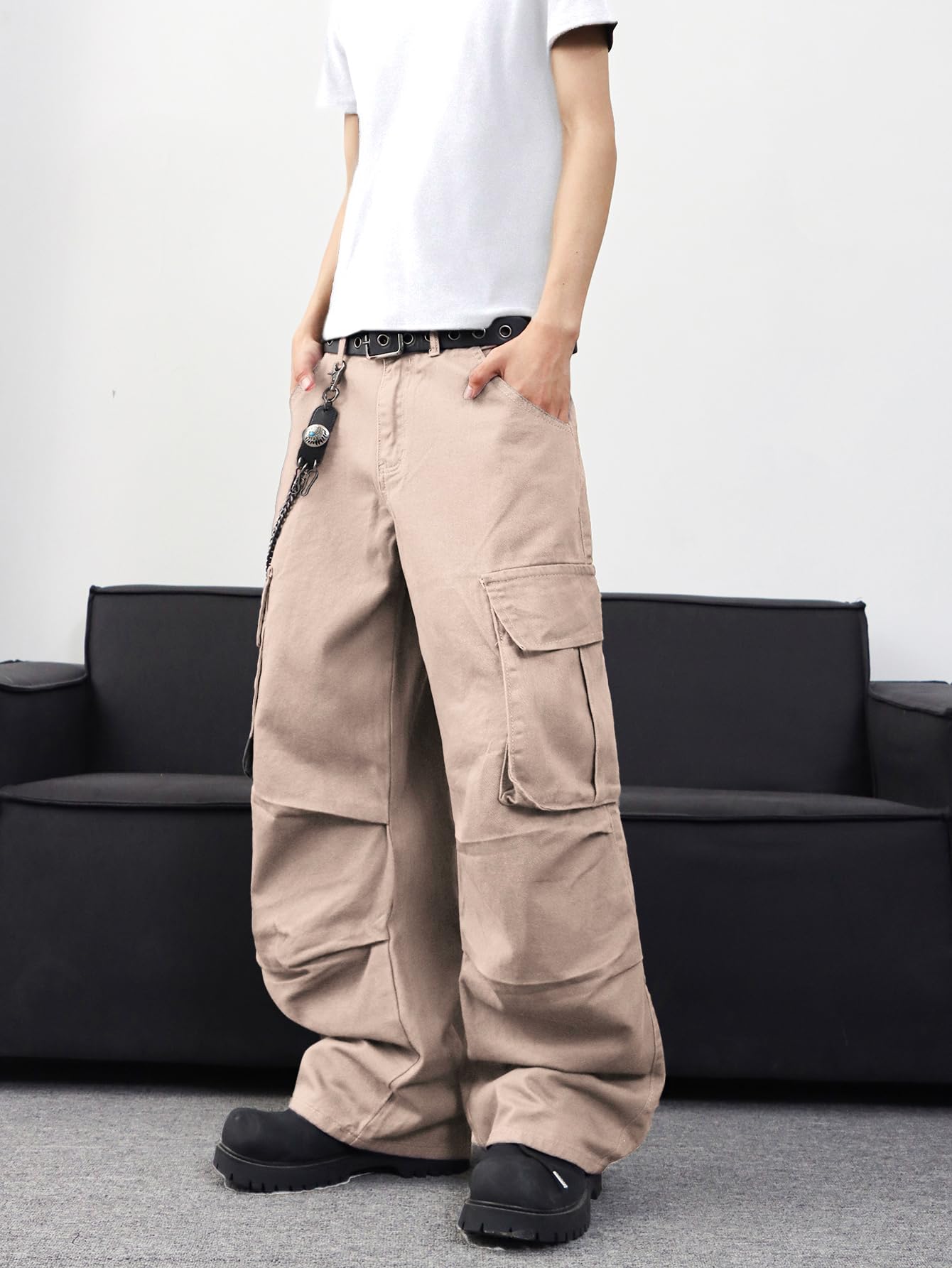 Zewool Men’s Casual Wide-Leg Denim Cargo Pants – Medium Weight Baggy Jeans