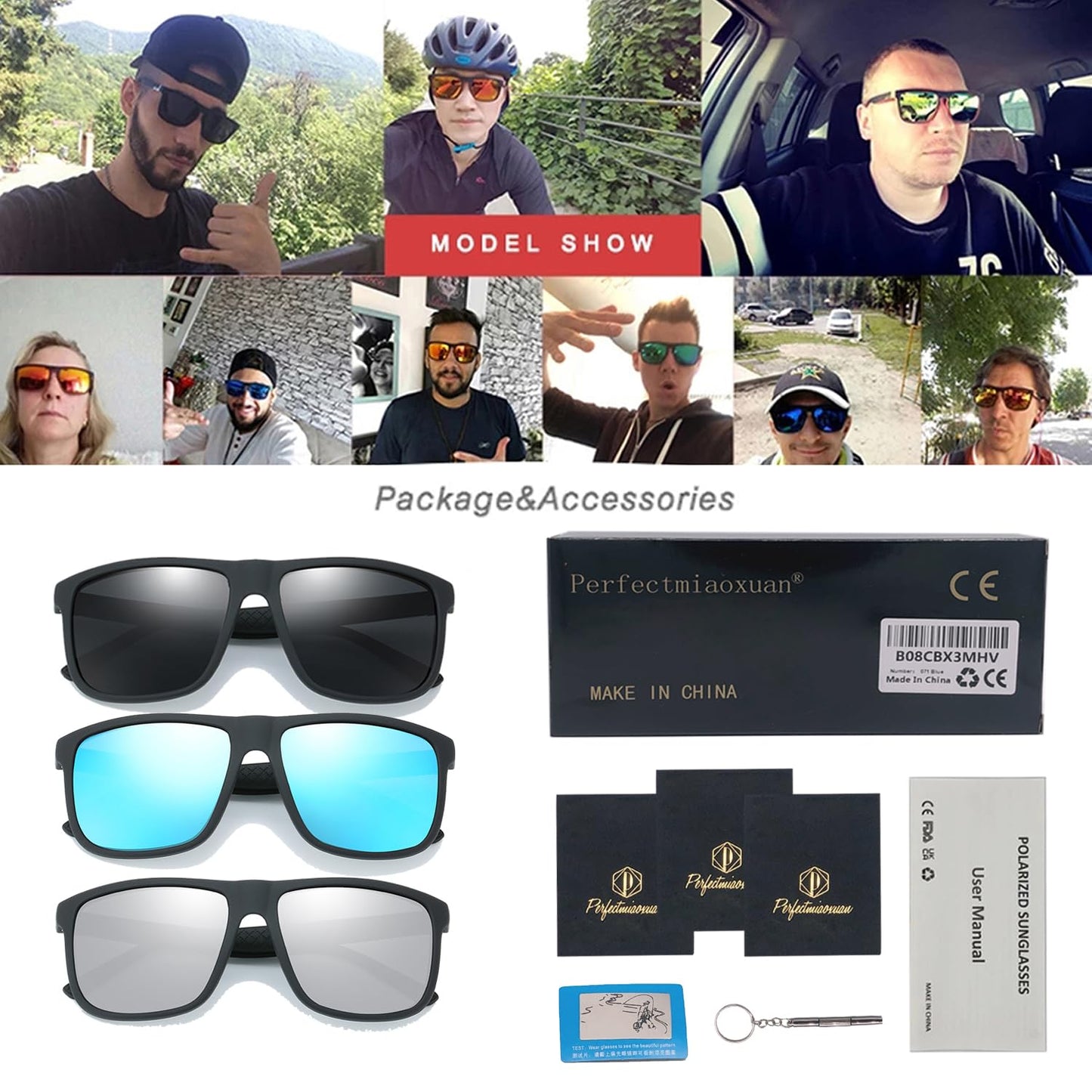 Perfectmiaoxuan Polarisierte Sonnenbrille Herren/Damen ; Vintage/Klassisch/Elegant Brillengestell; HD-Pilotobjektive; Golf/Fahren/Angeln/Reisebrille/Outdoor-Sportarten Mode Sonnenbrille
