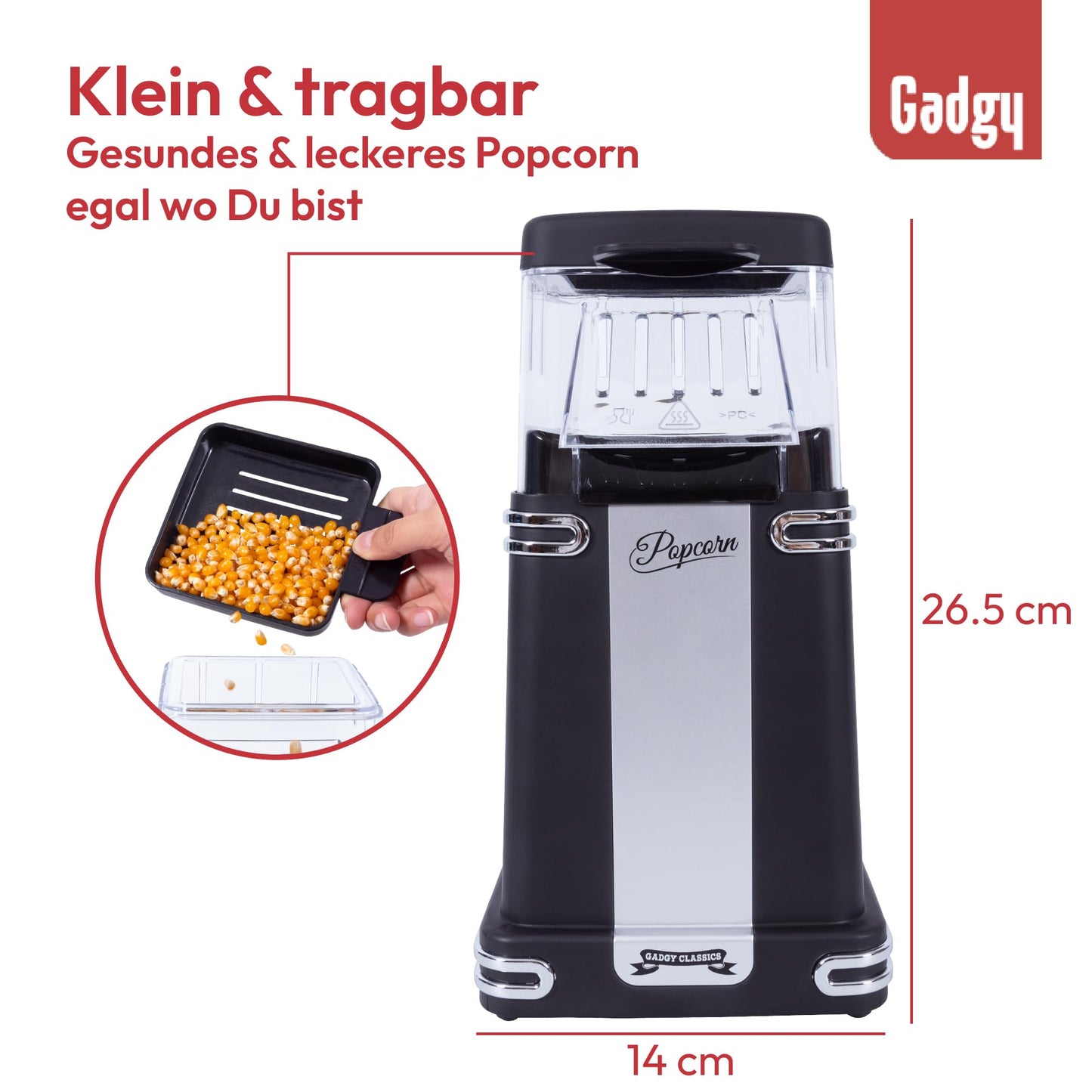 Gadgy Popcorn Maschine groß - Retro Popcorn Maker 5 L - Popcorn Maker mit Antihaftbeschichtung und abnehmbarer Heizfläche - Popkorn Maschine rot - Popcornmaschine 800W - Popcorn machine
