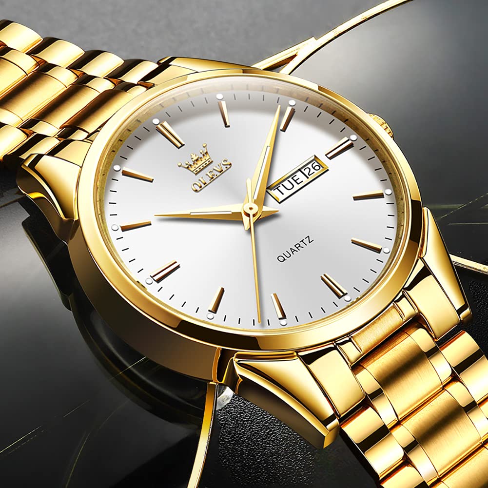 OLEVS Uhren Herren, Analoge Quarz Leucht Armbanduhr, wasserdichte Datum Edelstahl Herrenuhr, Klassische Mode Business Freizeituhren, Elegantes Geschenk für Männer