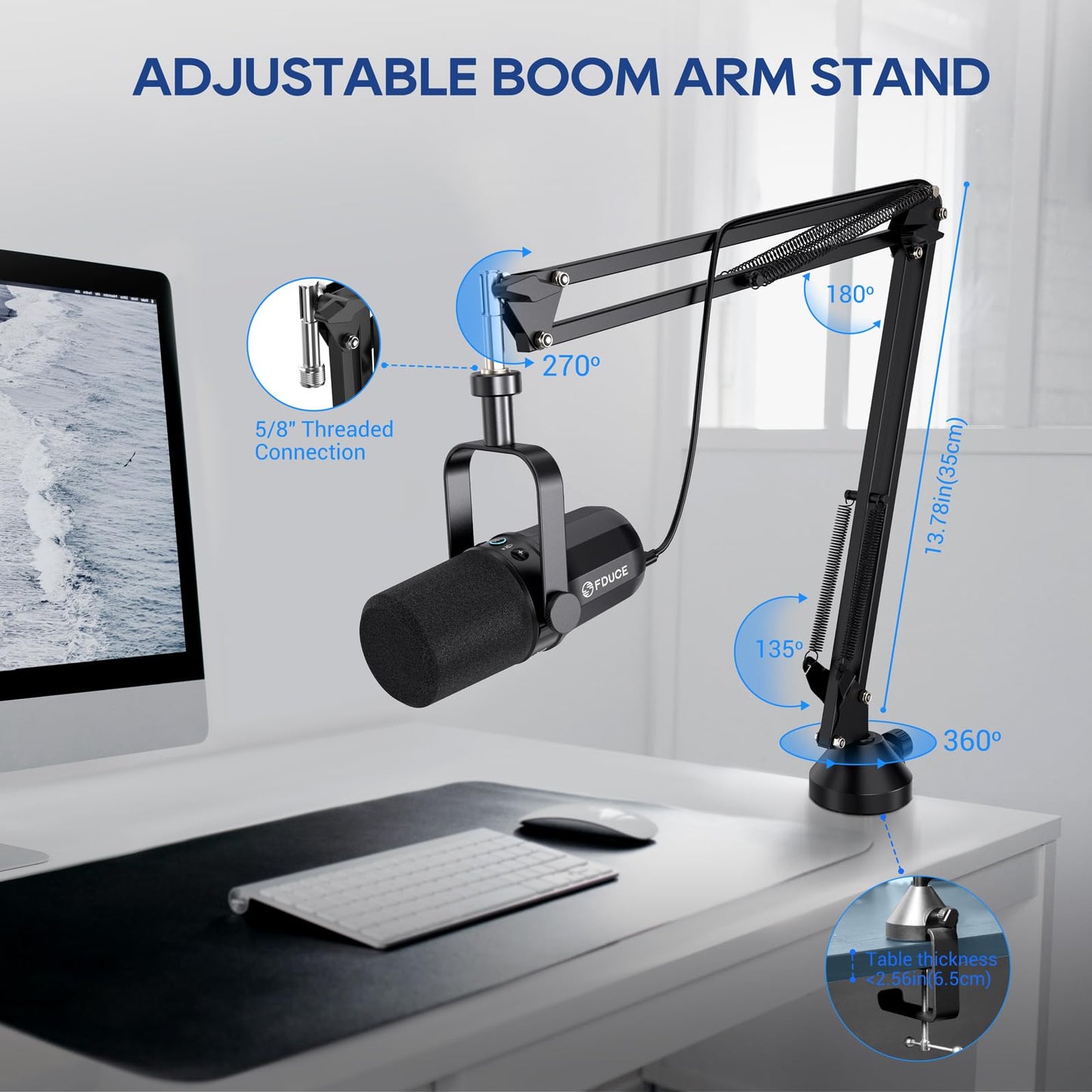 FDUCE SL40X XLR Dynamic Microphone Set for Vocal Recording, Podcasting, Gaming, Live Streaming and Broadcasting, All-Metal Microphone, Voice Isolating Technology, Black