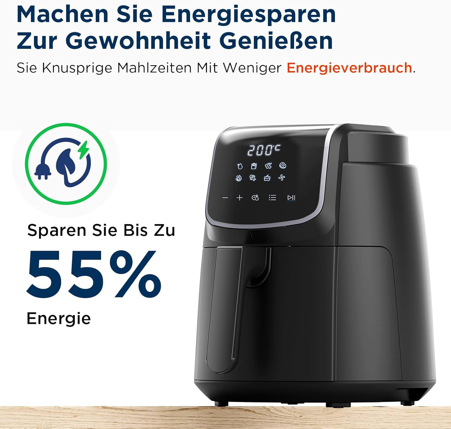 Midea MF-CN40C2 Heißluftfritteuse 4L, Ölfreie Airfryer 1500W, 8 Vorprogrammierte Kochmodi, 35-200℃, Backen, Braten, Grillen, Auftauen, Schüttelalarm, 60-Minuten Timer, 41 Rezepten, Spülmaschinenfest