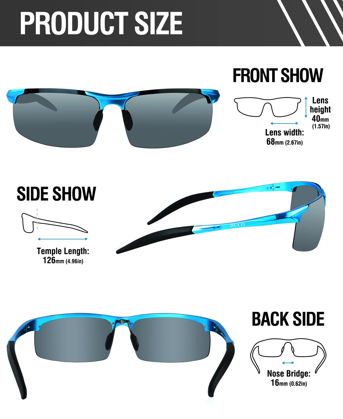 DUCO Herren Sportbrille Polarisierte Sonnenbrille Fahrerbrille Ultraleichte Al-Mg Metallrahmen UV400-Schutz Männer Sonnenbrillen 8177S
